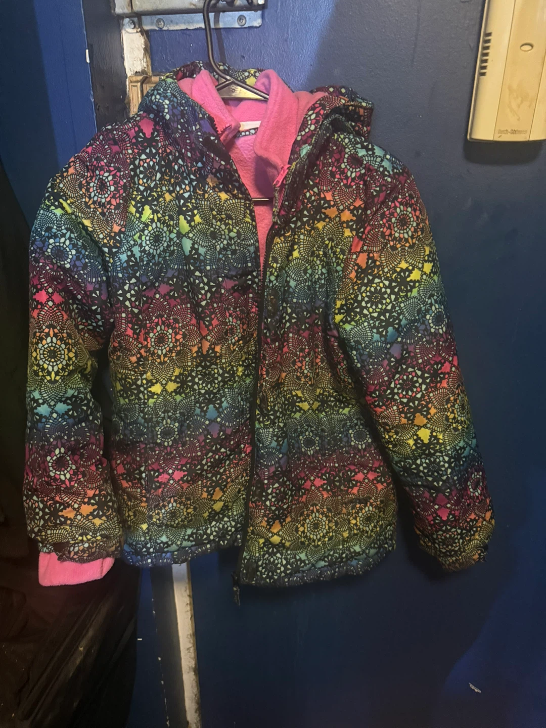 Girls' Reversible Hooded Jacket - Floral & Rainbow Print