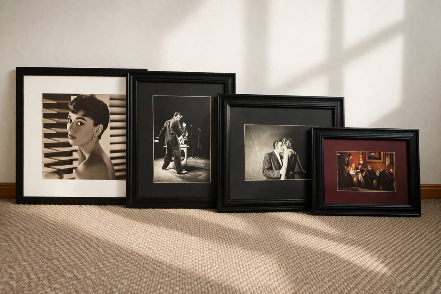 Set of 4 Framed Photos - Audrey Hepburn, Elvis Presley, and more