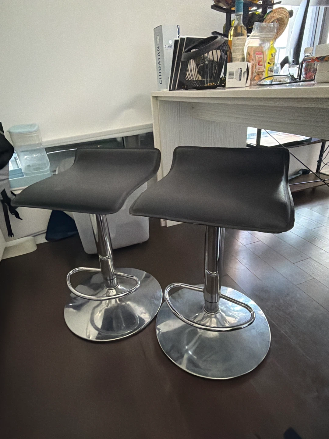 Pair of Black Adjustable Bar Stools