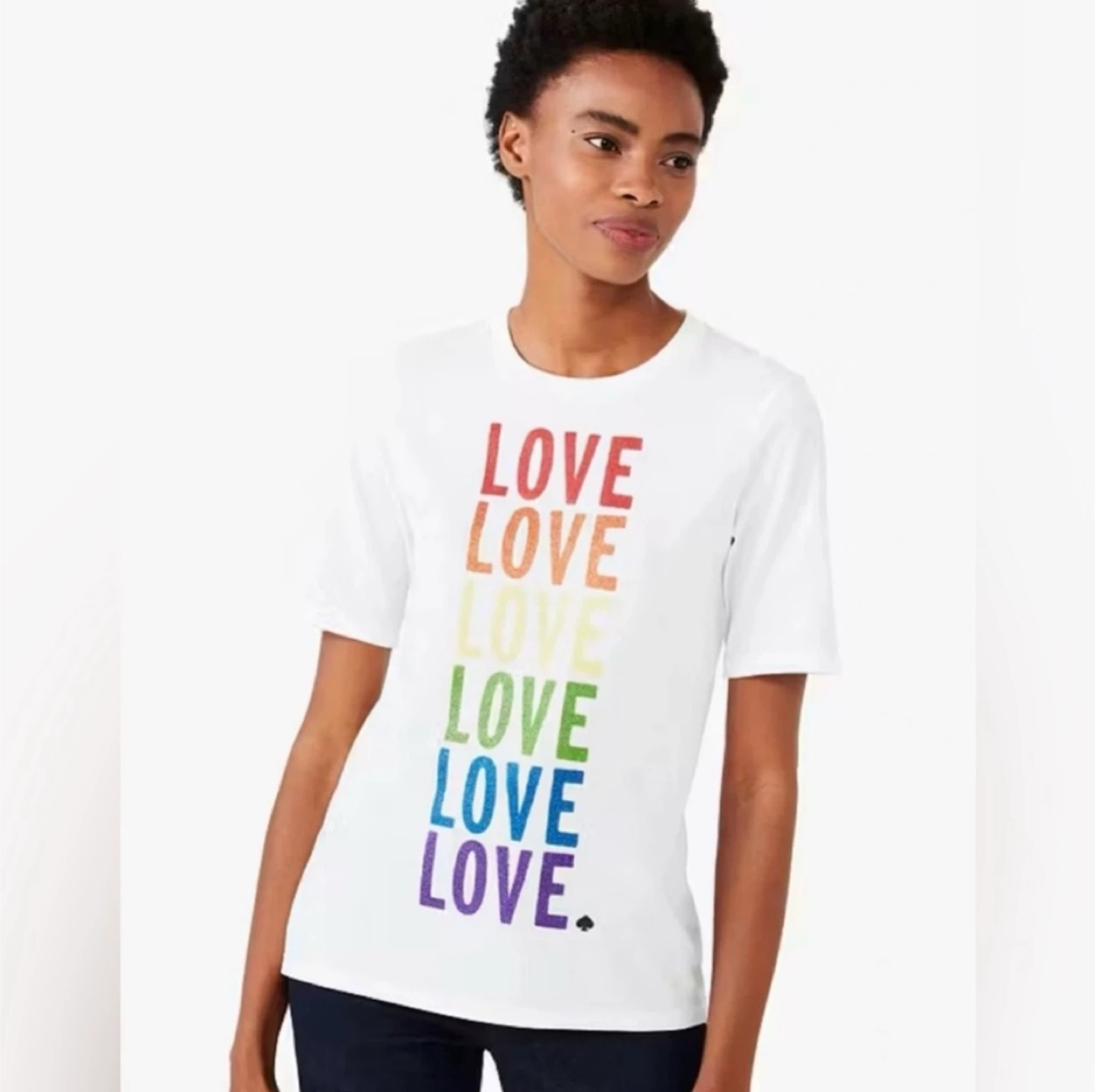 Kate Spade Pride Glitter Rainbow Love Cotton T-Shirt Size M - photo 2