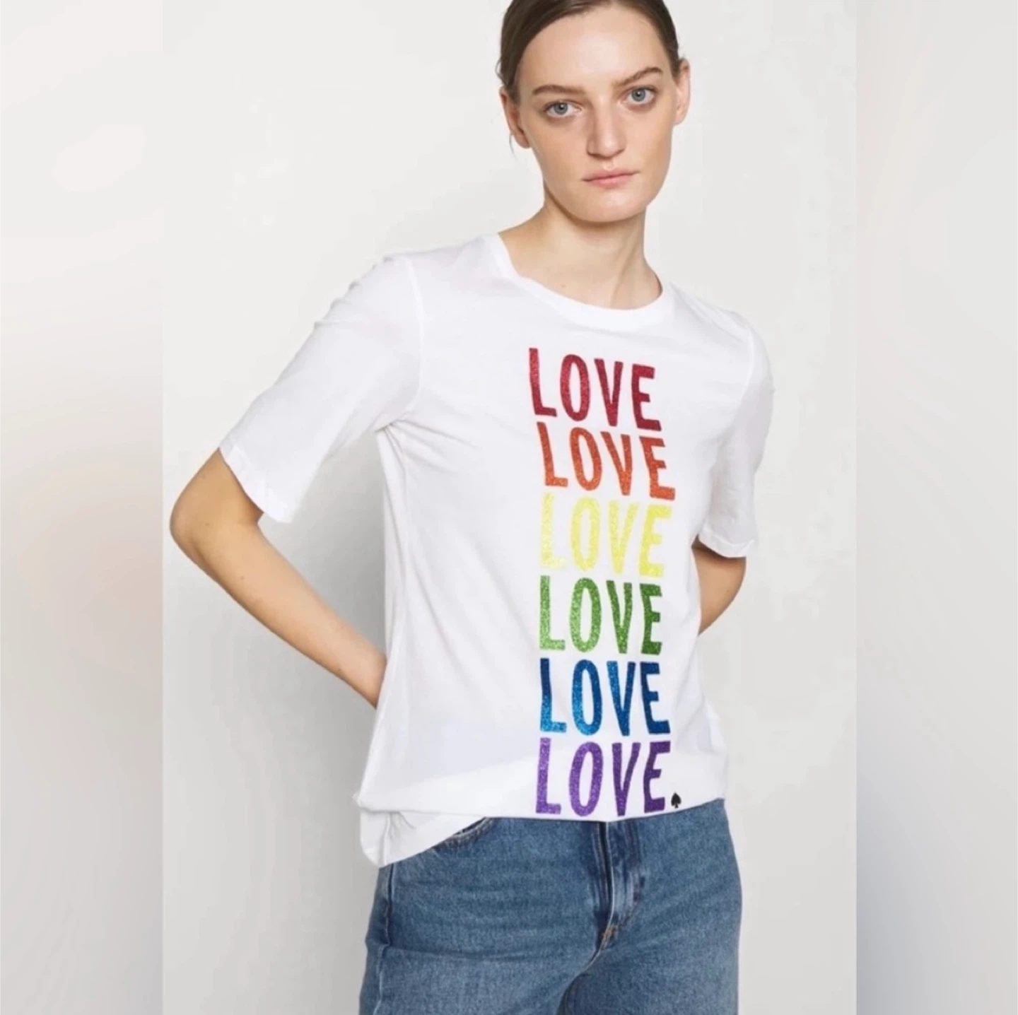 Kate Spade Pride Glitter Rainbow Love Cotton T-Shirt Size M