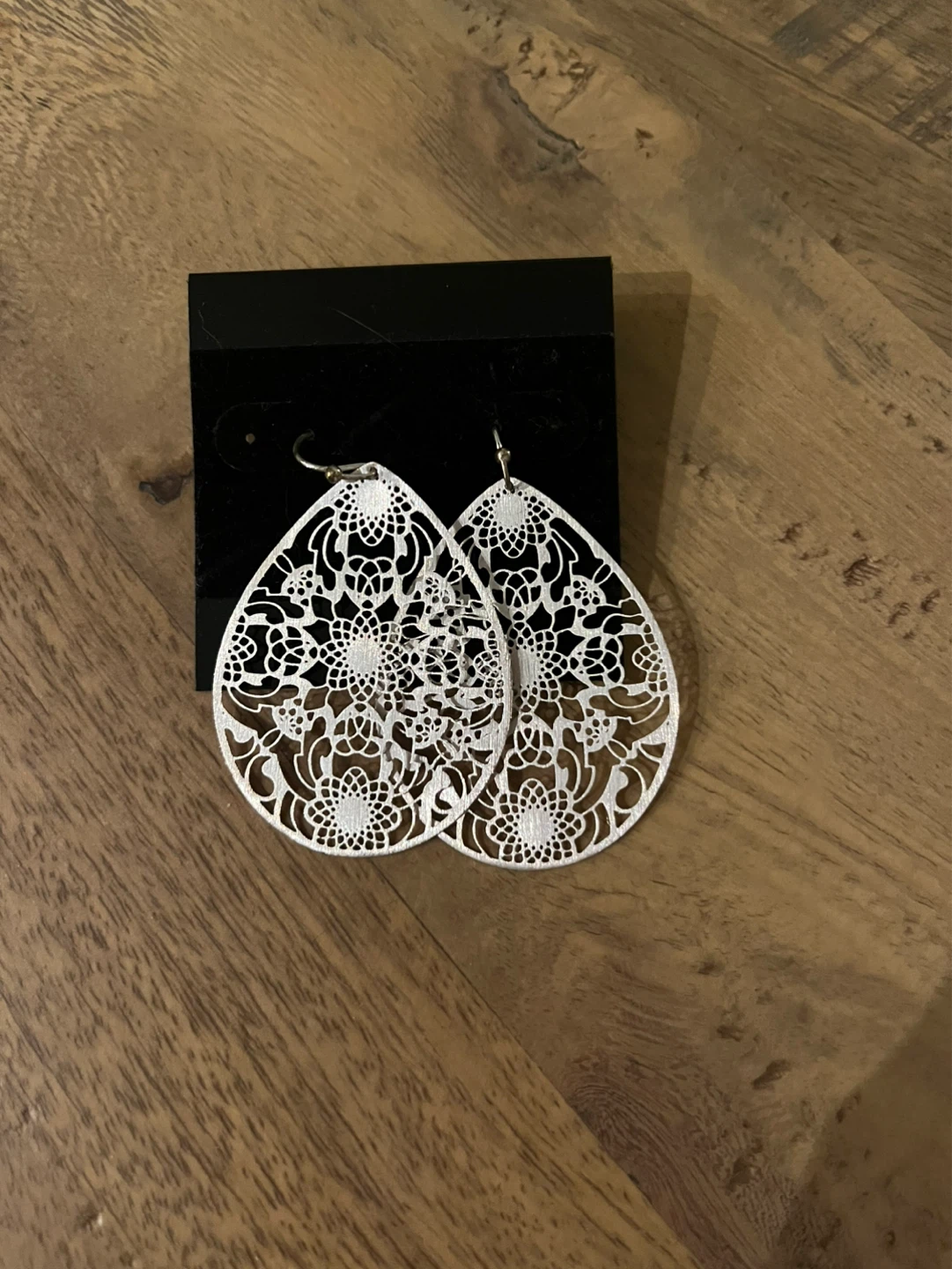 Silver Tear Drop Lace Earrings