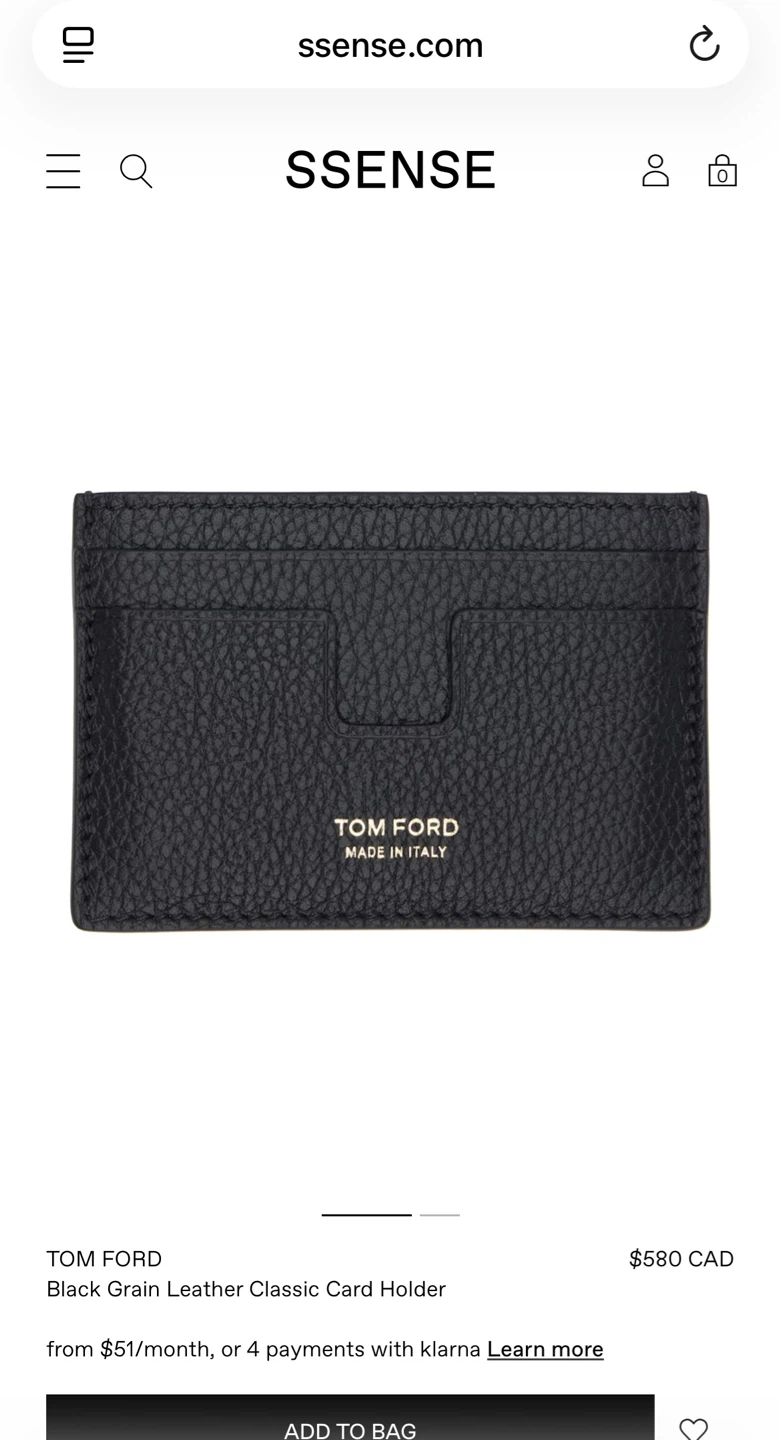 TOM FORD Black Grain Leather Classic Card Holder