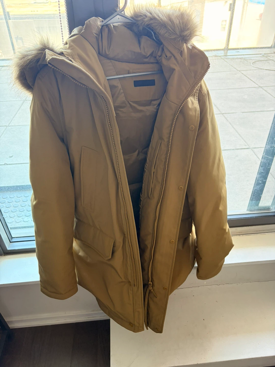 Uniqlo Tan Parka Jacket with Fur Trim