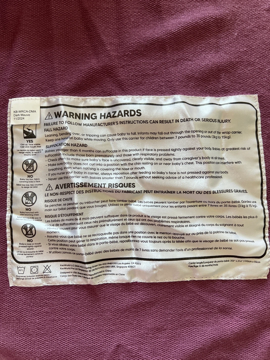 K'awaii KB-WRCA-DMA Baby Carrier Wrap - Dark Mauve