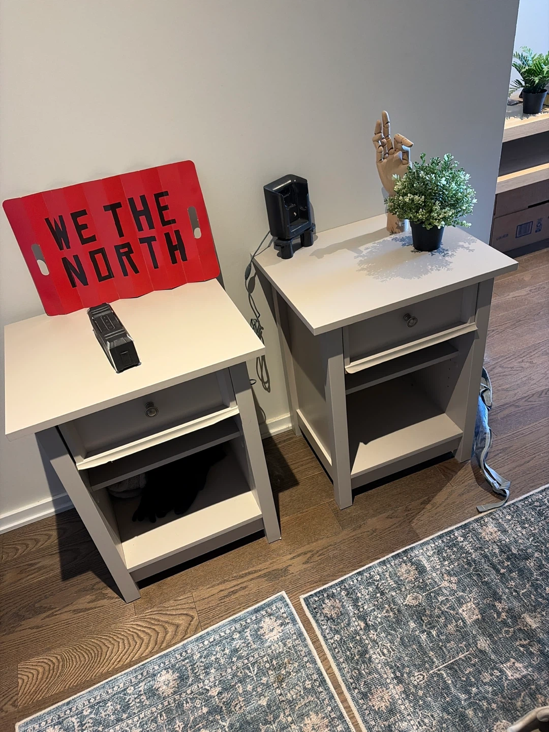 Grey Nightstands with Drawer and Shelf (Set of 2)