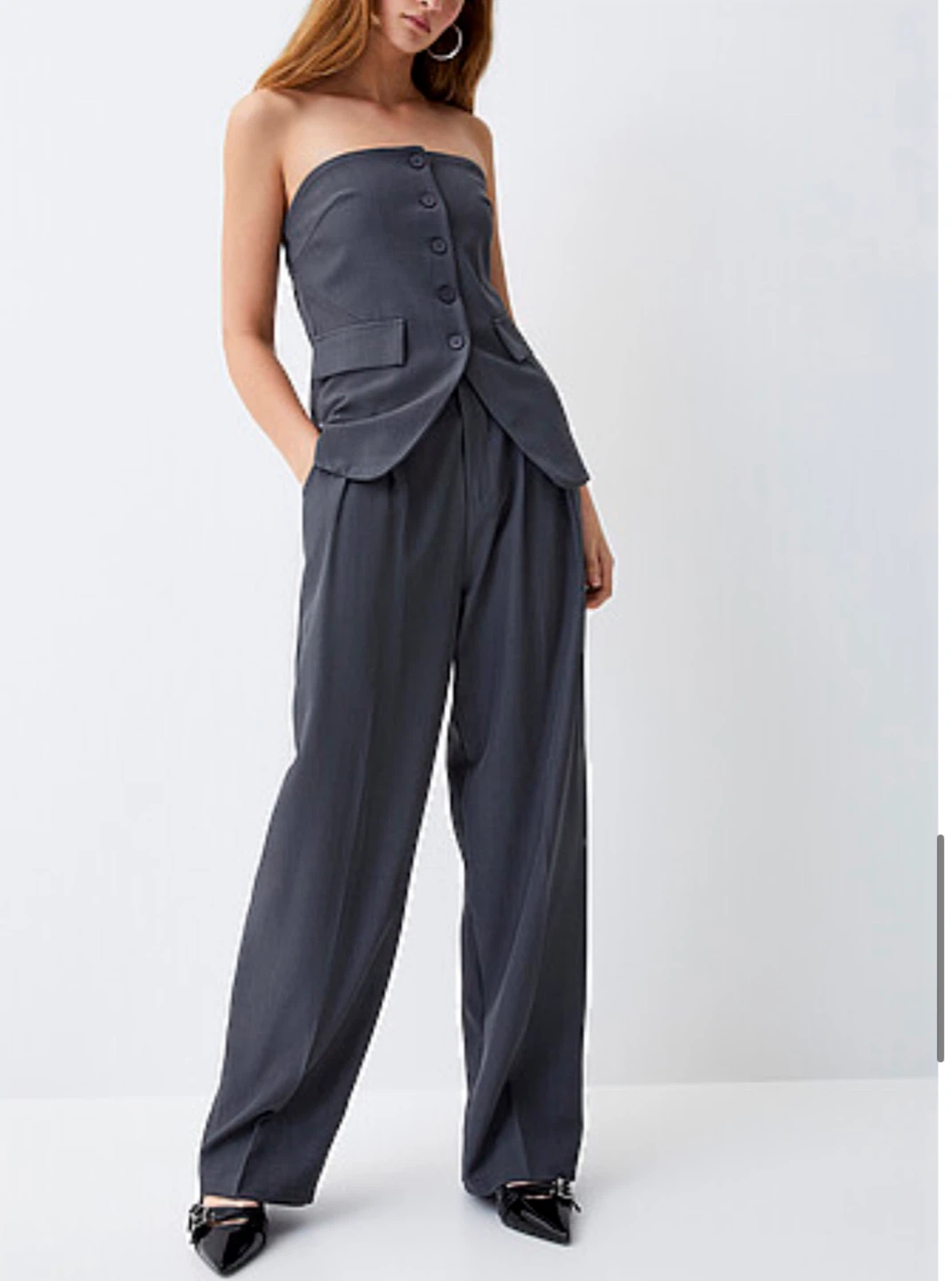 Simons grey pleated wide leg pant