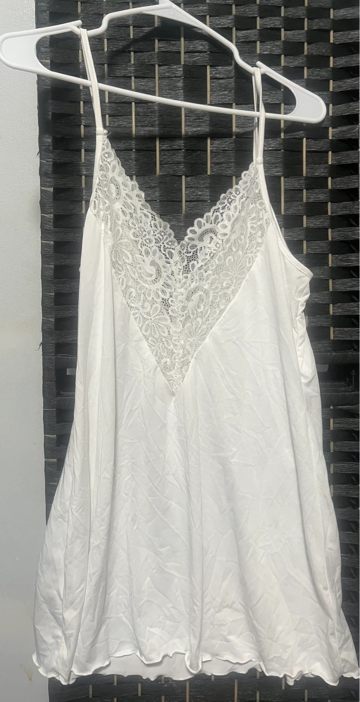 White Lace Trim Camisole Slip