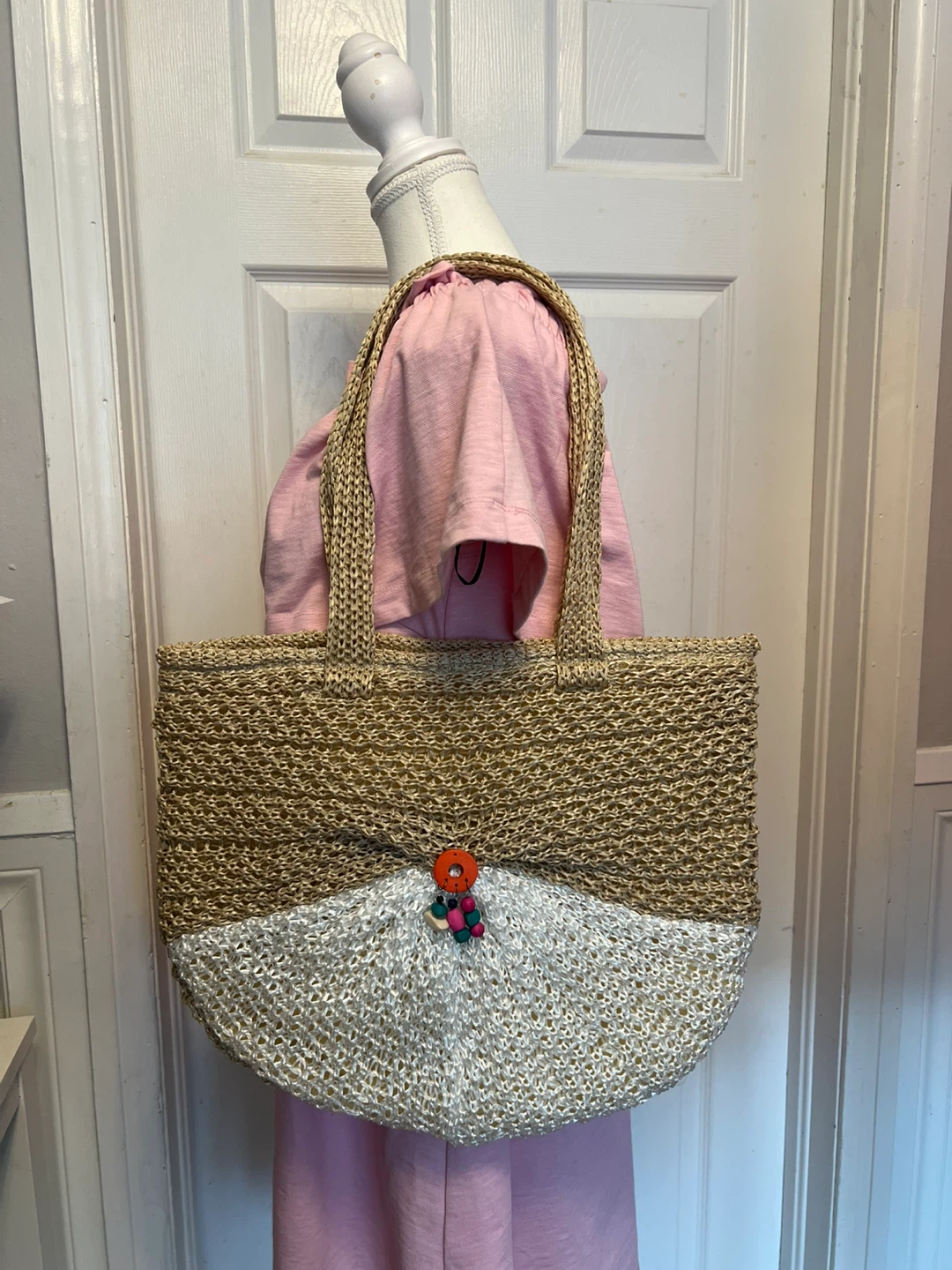 Straw Tote Bag with Floral Accent- New