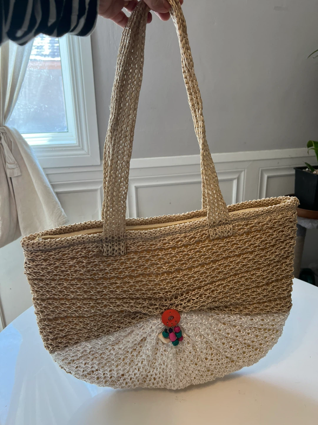 Straw Tote Bag with Floral Accent- New - photo 2