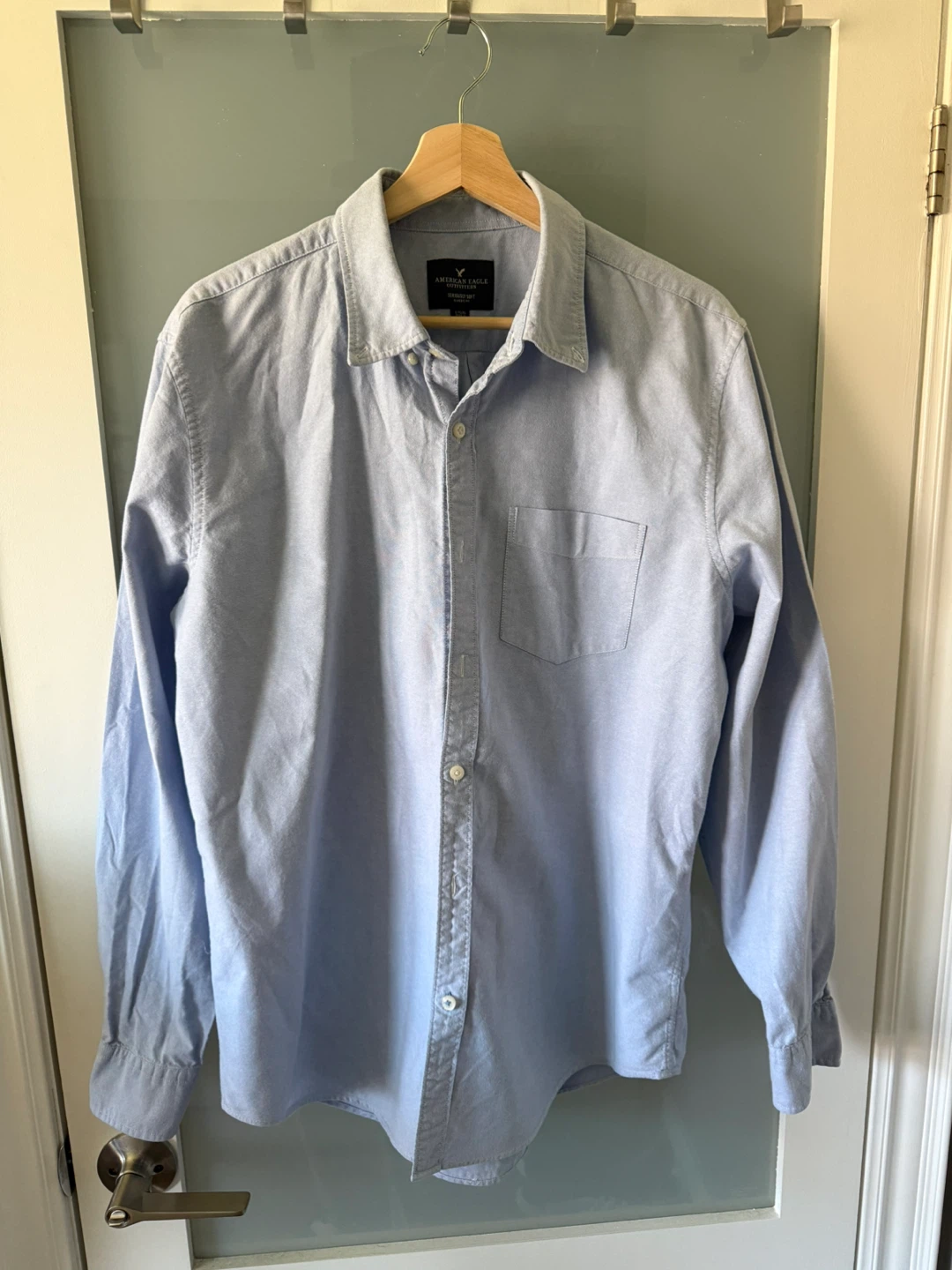 American Eagle Classic Fit Long Sleeve Shirt - Light Blue - L