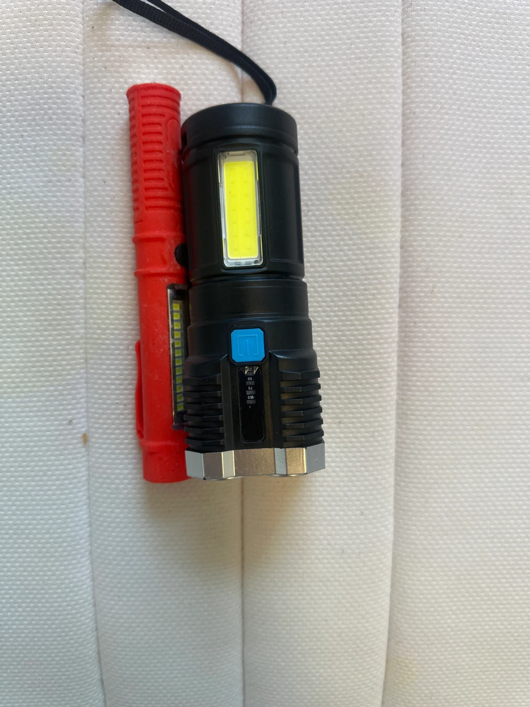Two LED Flashlights - Red Work Light and Black Tactical Light