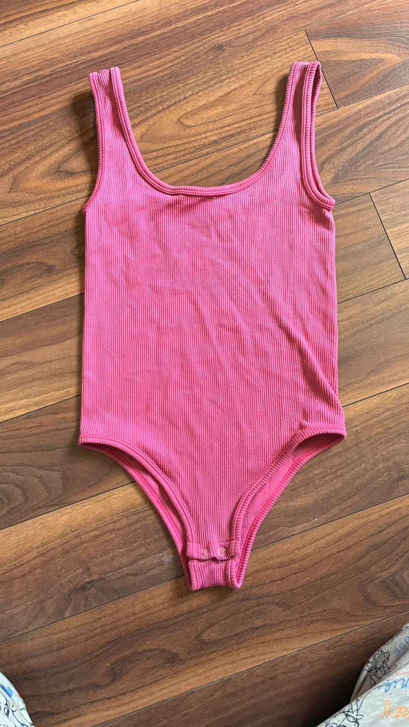 Ribbed Pink Tank Bodysuit