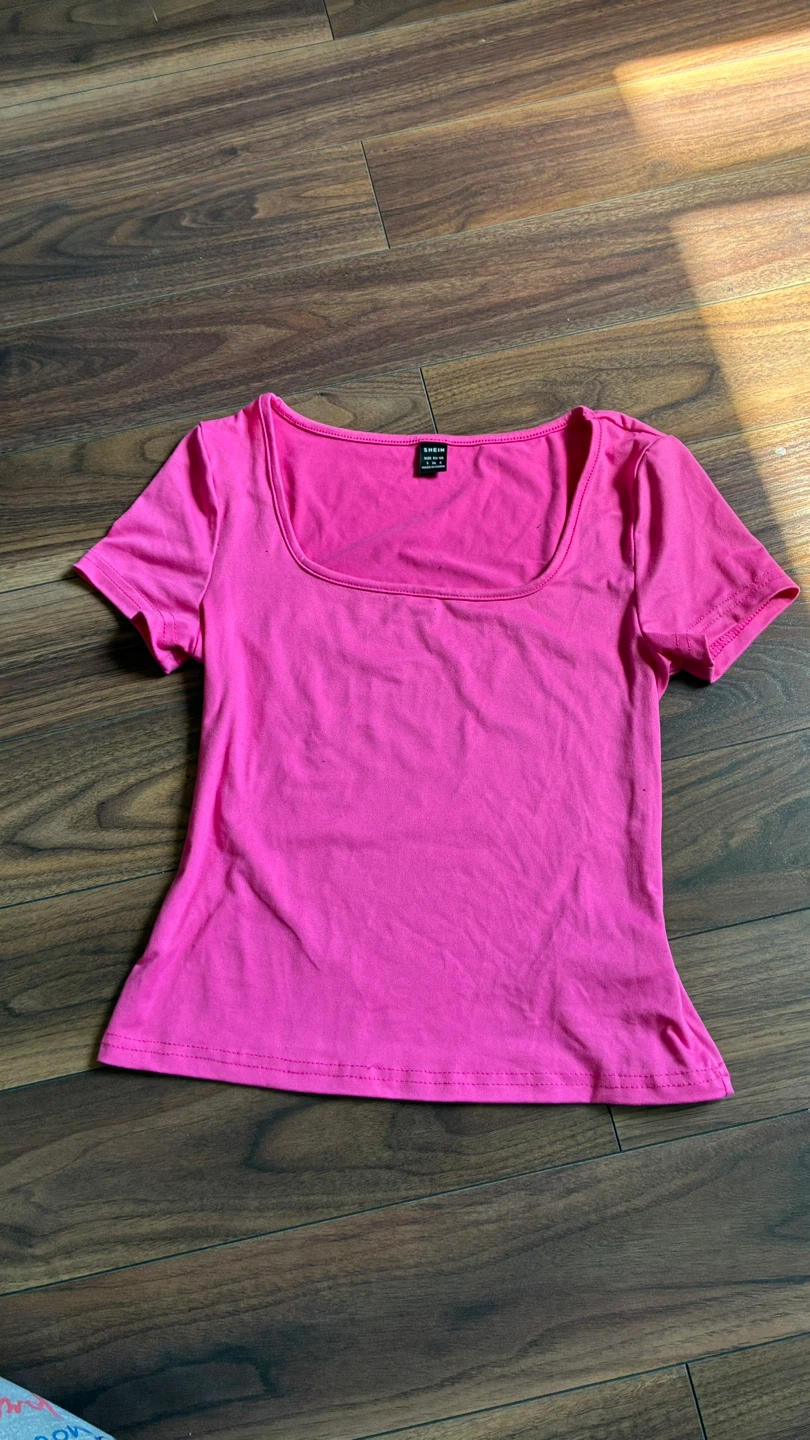 SHEIN Pink Square Neck T-Shirt