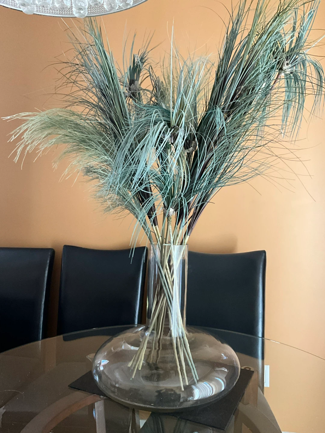 Large Clear Glass Trumpet Vase with Wide Base