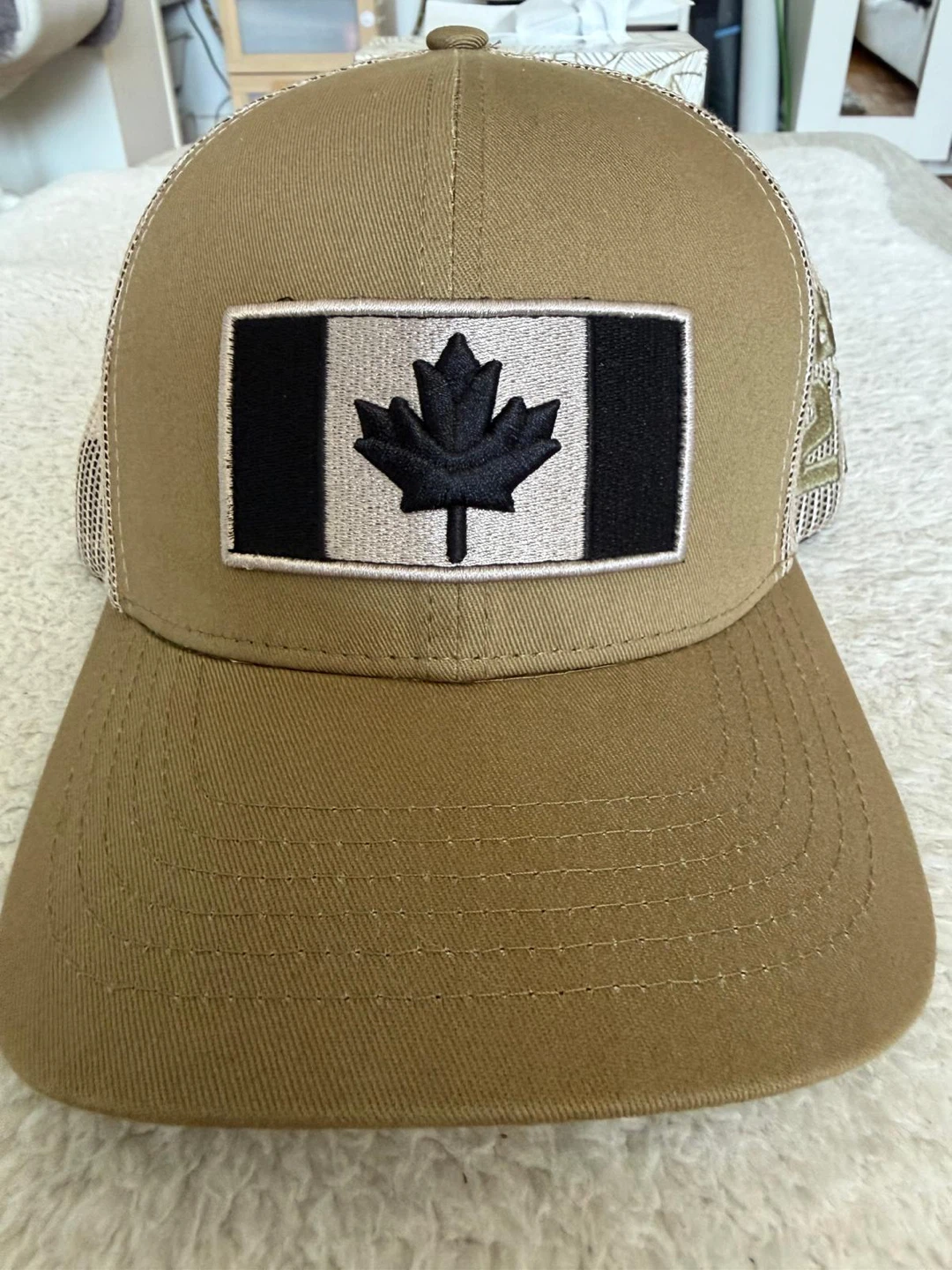 Khaki Trucker Hat with Canadian Flag and UBC 27 Patch