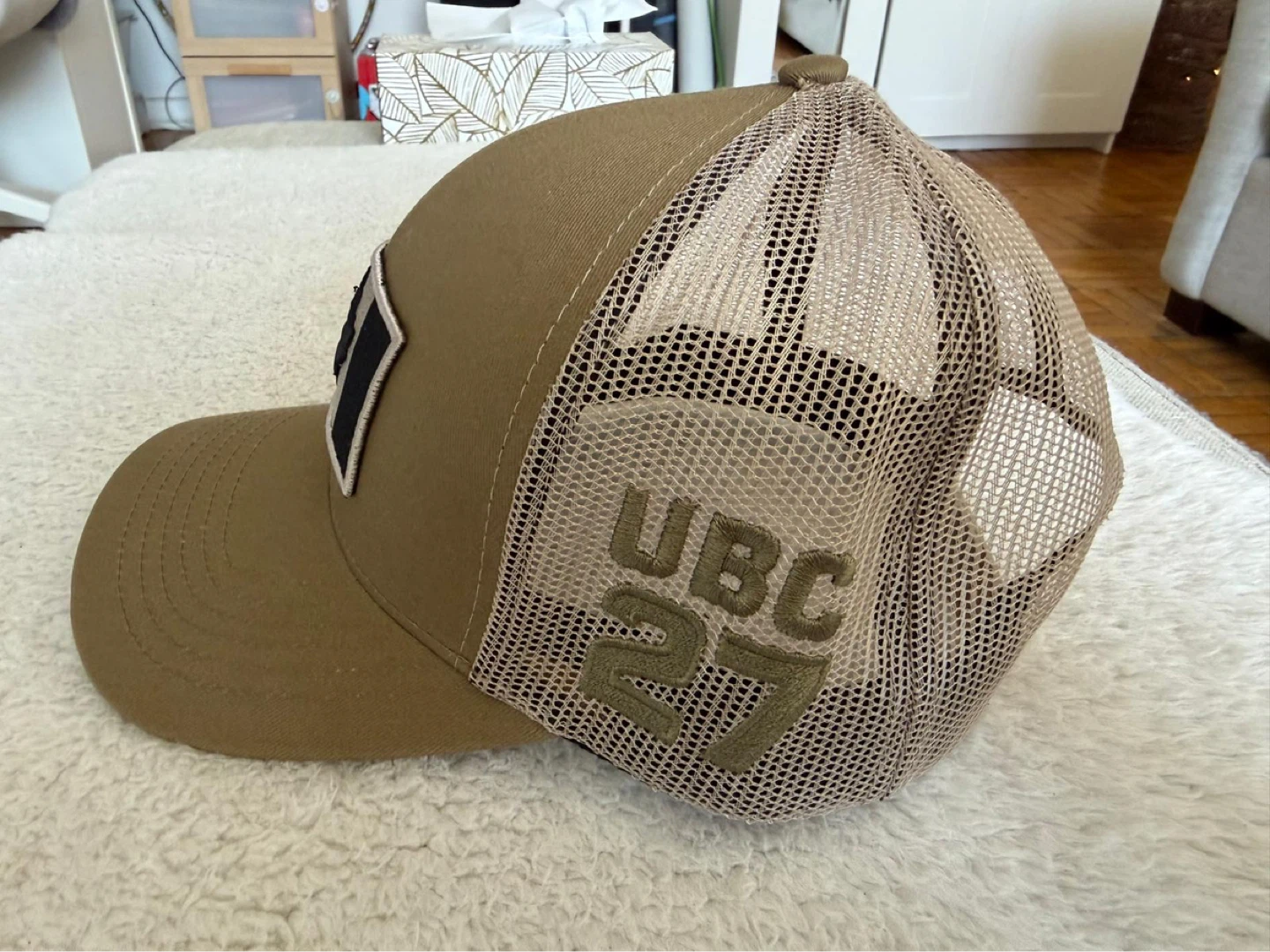 Khaki Trucker Hat with Canadian Flag and UBC 27 Patch - photo 2