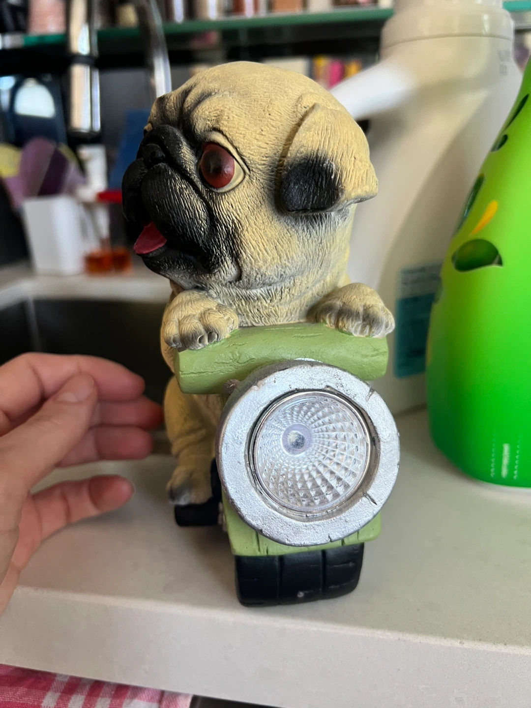 Solar Powered Pug on Scooter Garden Statue - photo 2