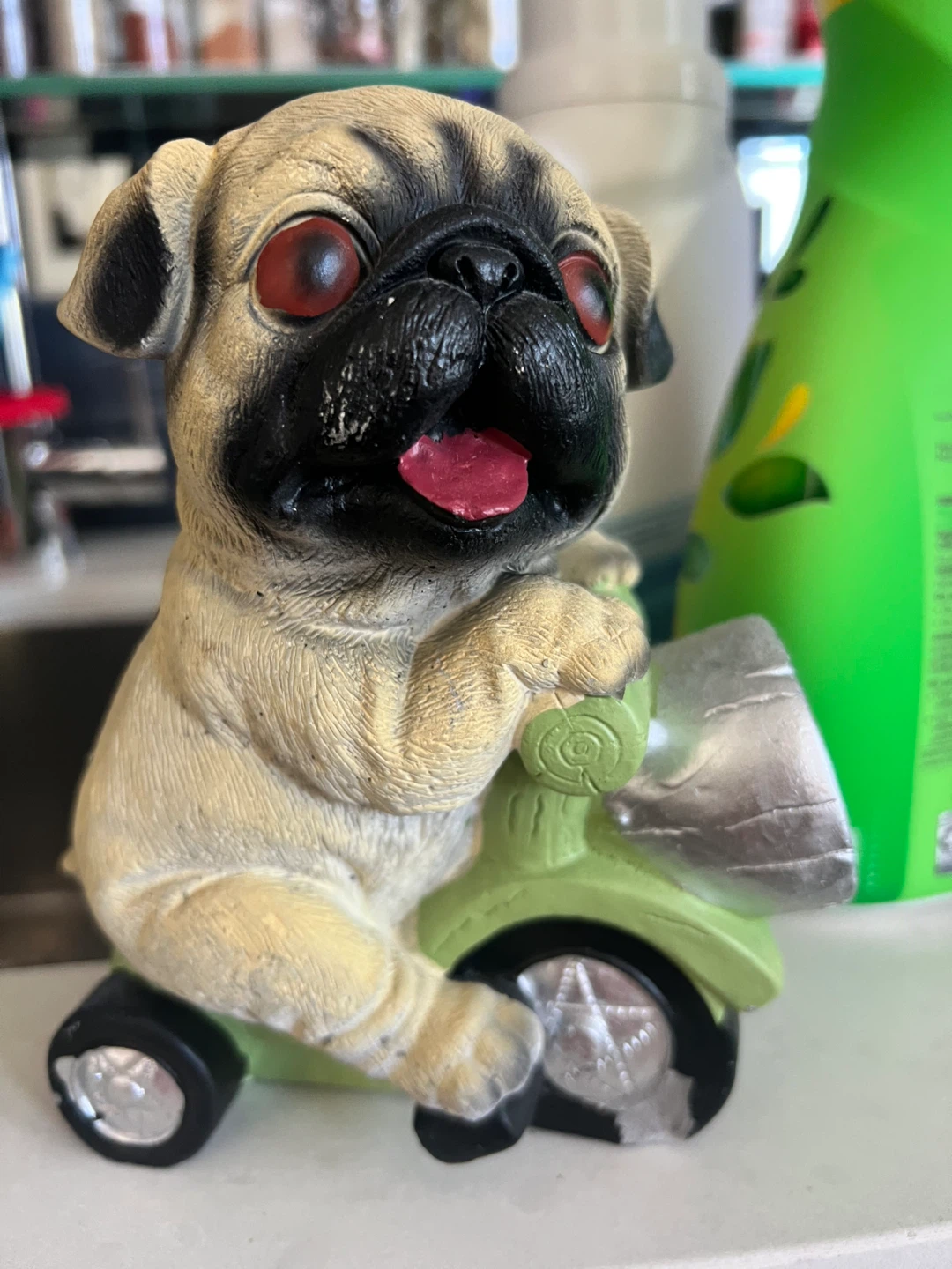 Solar Powered Pug on Scooter Garden Statue