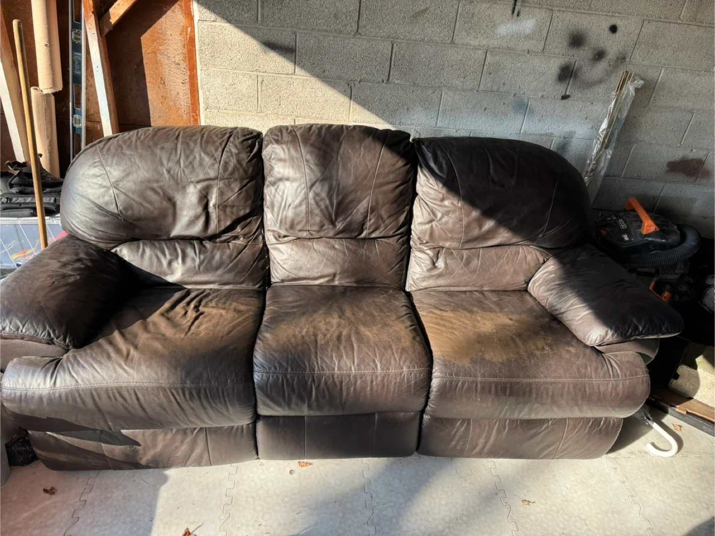Brown Leather 3-Seater Reclining Sofa