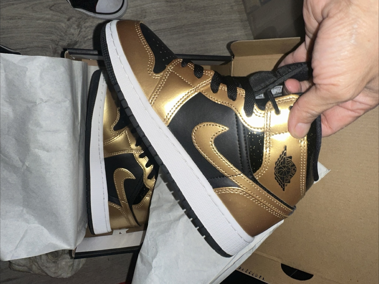 Nike Air Jordan 1 Mid Gold Black Sneakers - photo 3