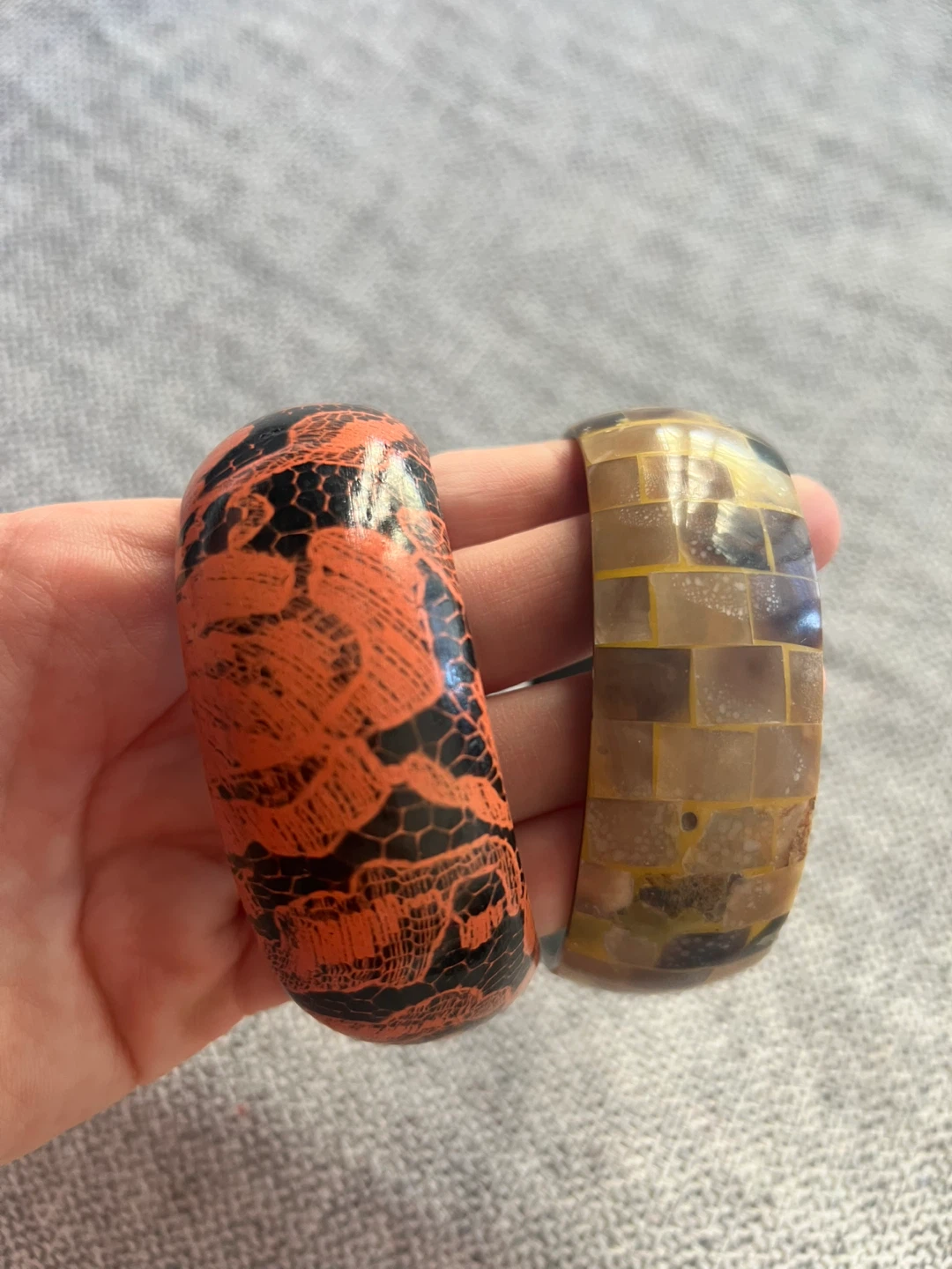 Set of 2 Fashion Bangles - Orange/Black and Brown Mosaic - photo 2
