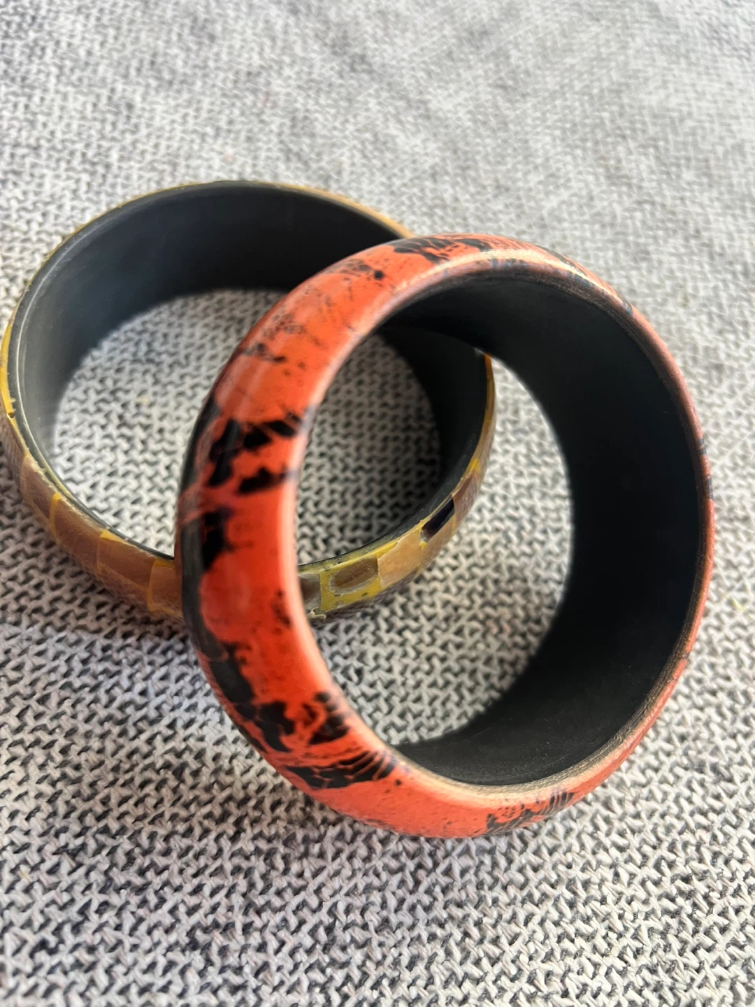 Set of 2 Fashion Bangles - Orange/Black and Brown Mosaic - photo 3