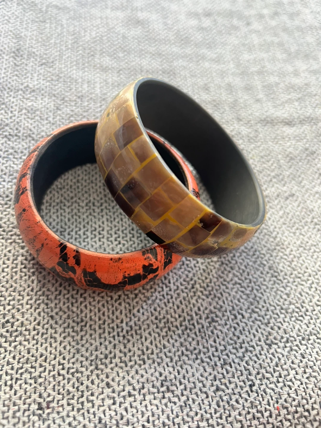 Set of 2 Fashion Bangles - Orange/Black and Brown Mosaic