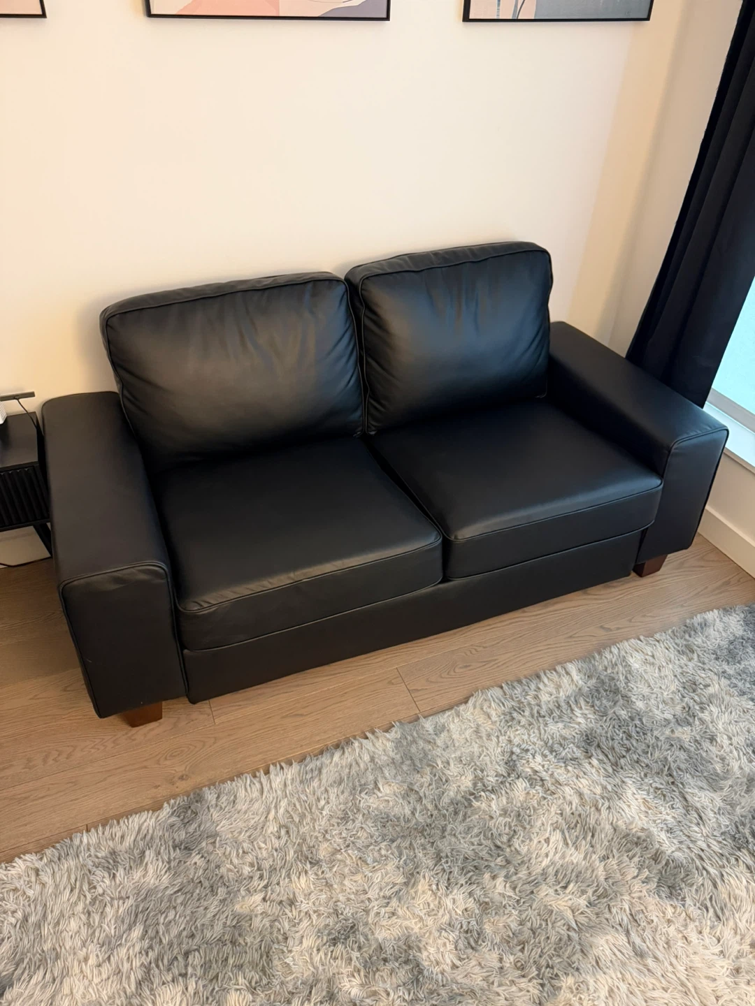 Black Faux Leather 2-Seater Sofa