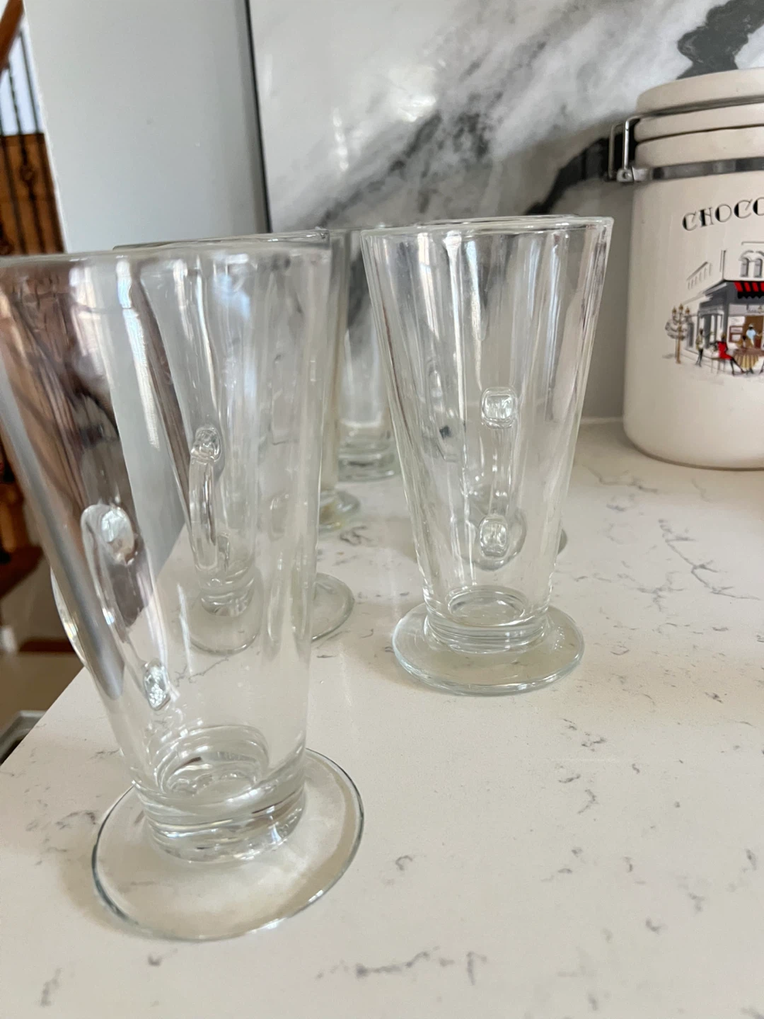 Set of 4 Clear Glass Footed Coffee Mugs