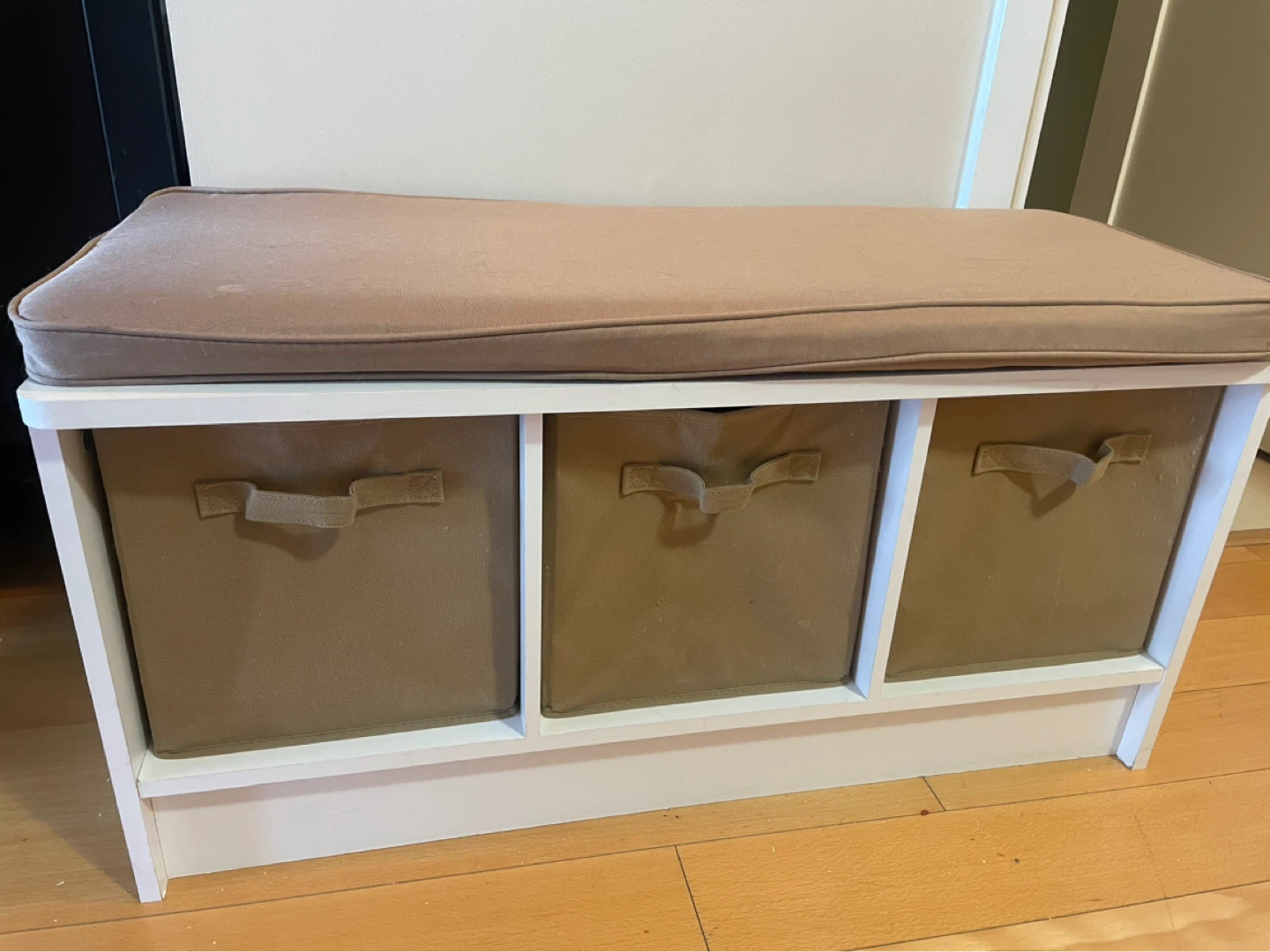 White Storage Bench with 3 Baskets