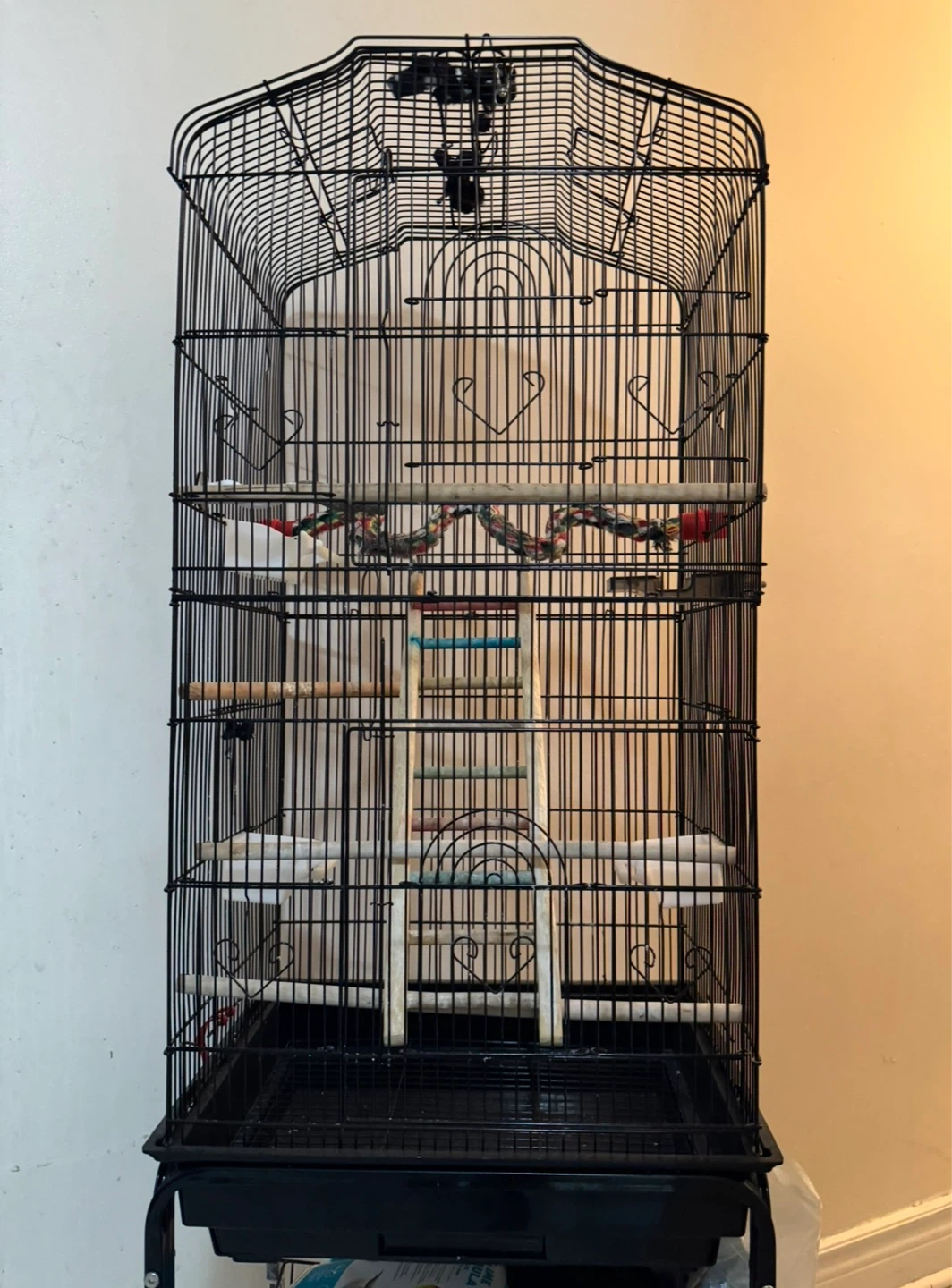 Large Black Bird Cage with Perches and Ladder - photo 2