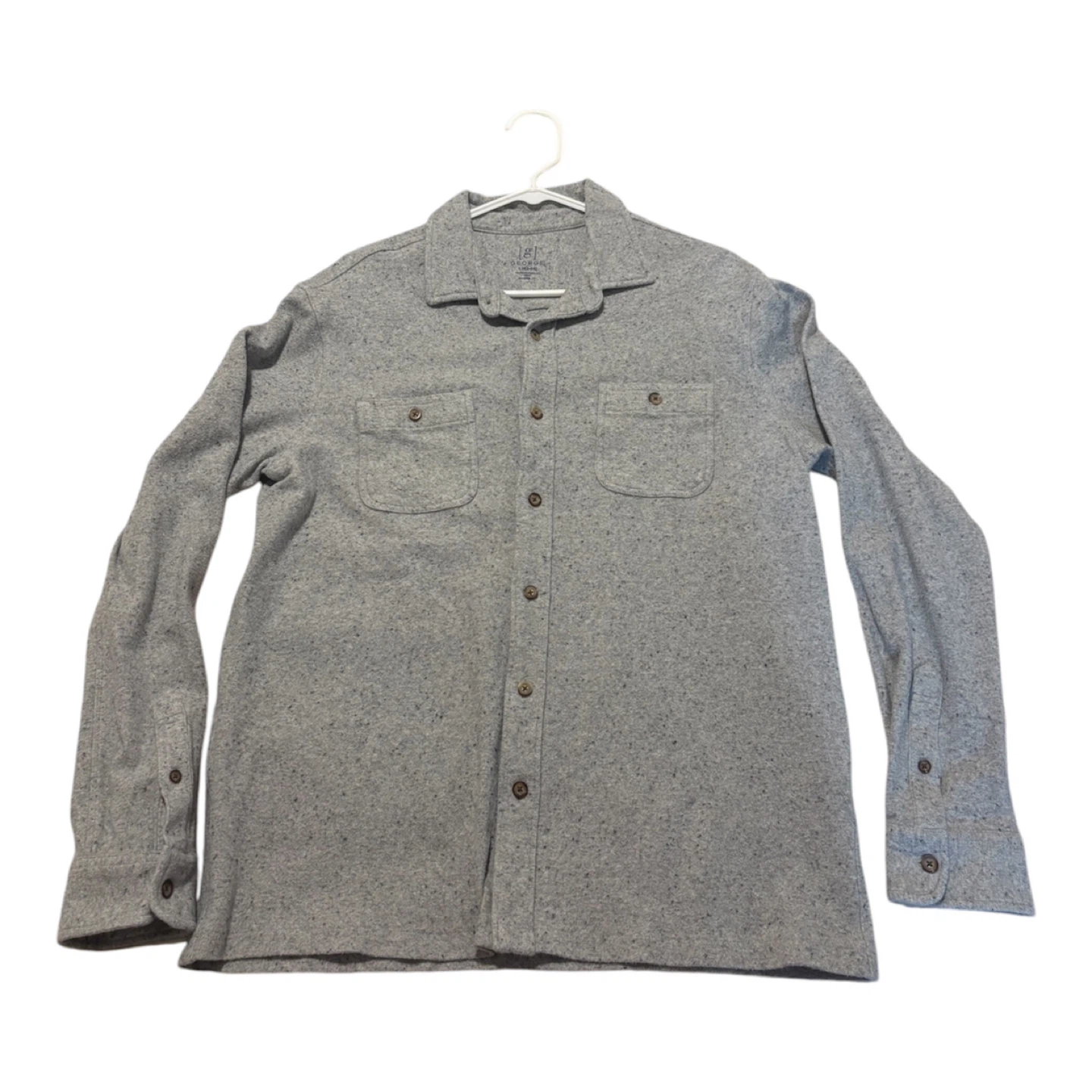 George Men's Speckled Gray Long Sleeve Button-Up Shirt Size L