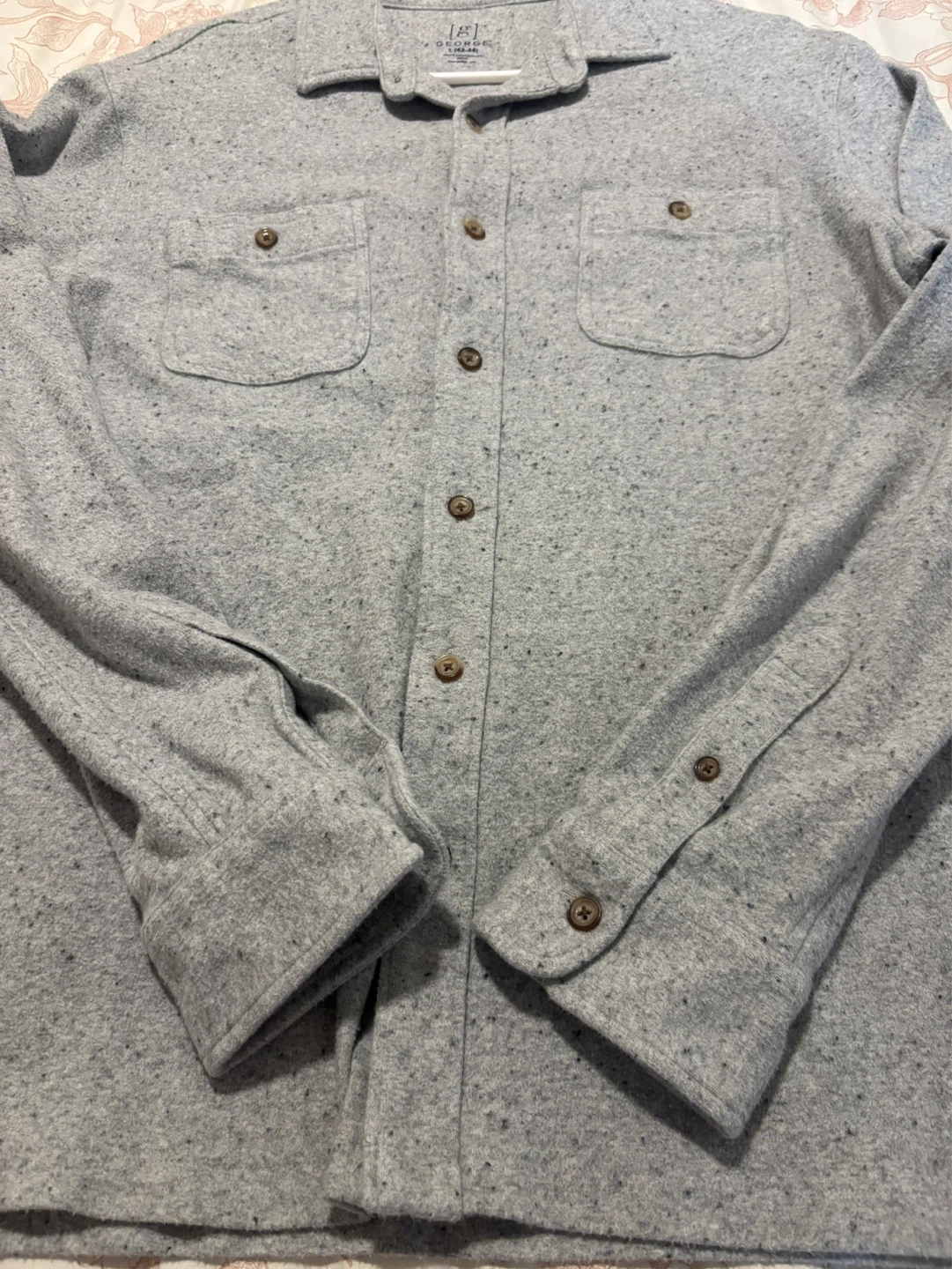 George Men's Speckled Gray Long Sleeve Button-Up Shirt Size L - photo 2