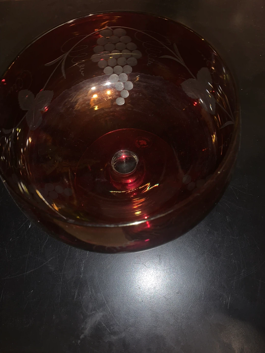 Ruby Glass Punch Bowl with Grape Etching - photo 2