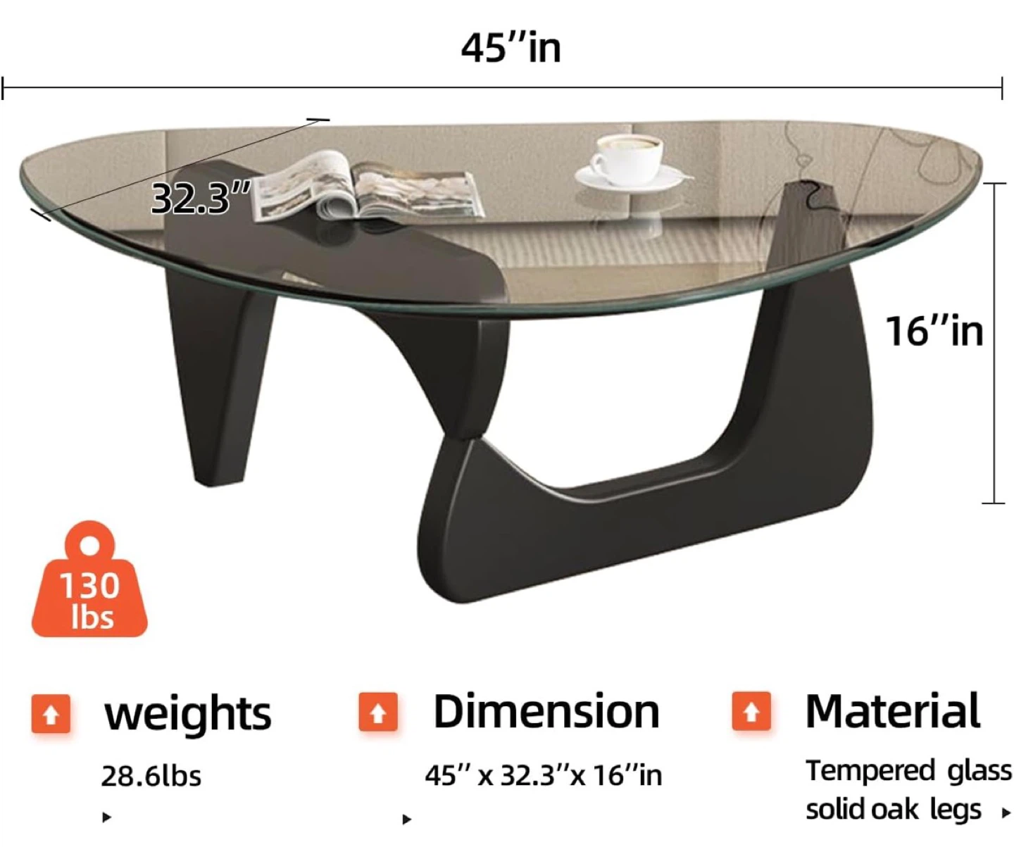 Noguchi styled Glass Coffee Table with Solid Oak Legs - photo 2