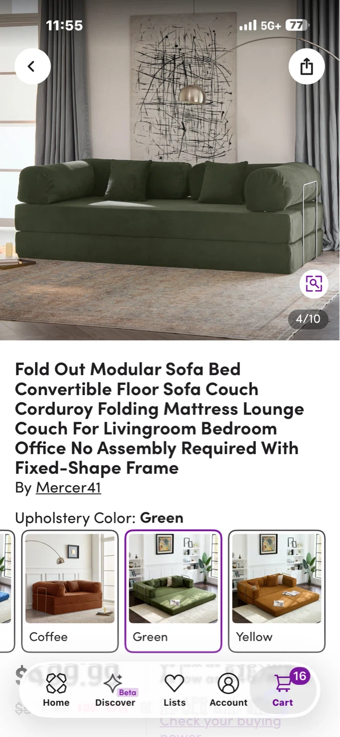 Fold Out Modular Sofa Bed Convertible Floor Couch - Green - photo 2
