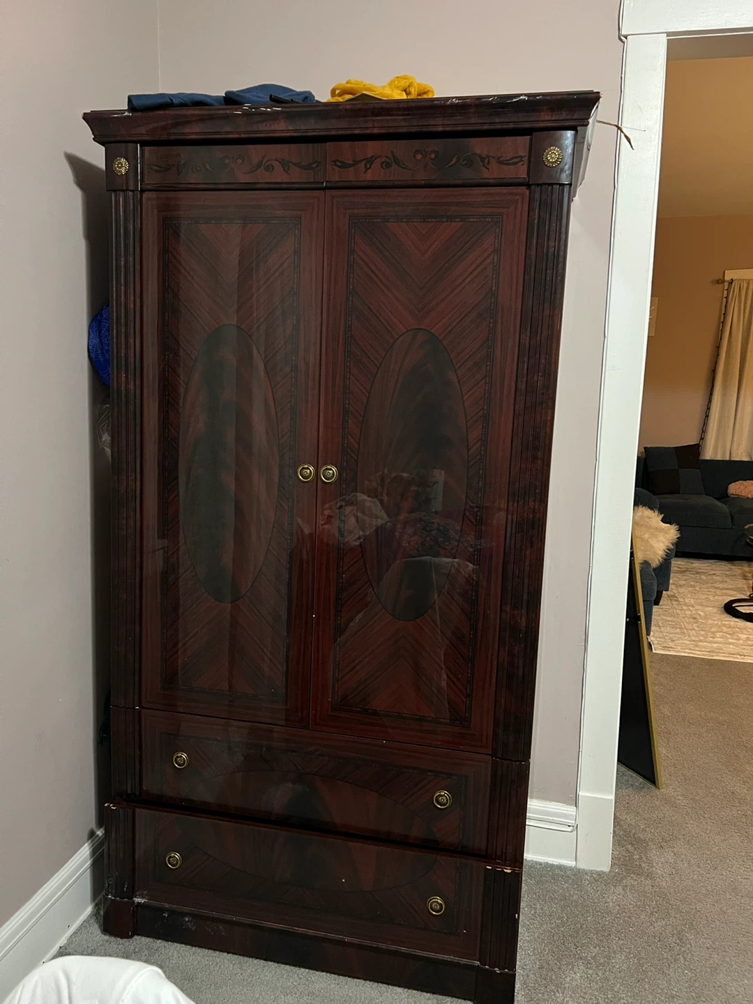 Dark Wood Armoire with Drawers
