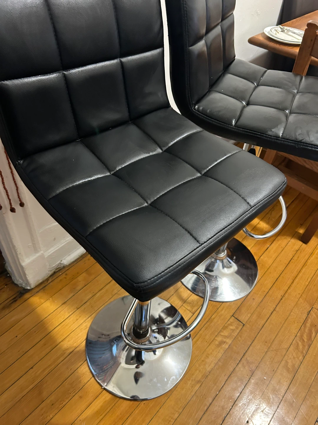 Pair of Black Faux Leather Adjustable Bar Stools - photo 2