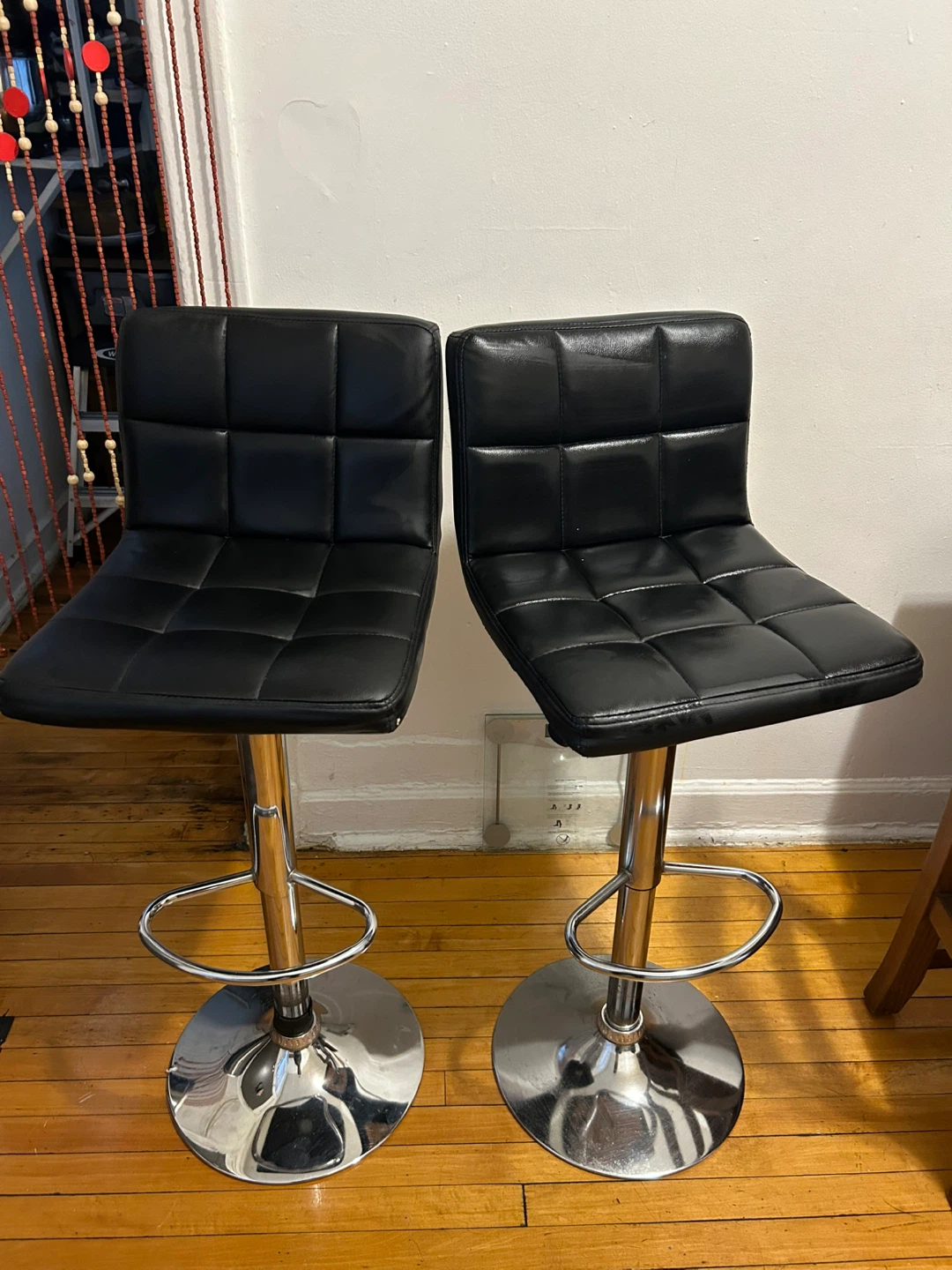 Pair of Black Faux Leather Adjustable Bar Stools