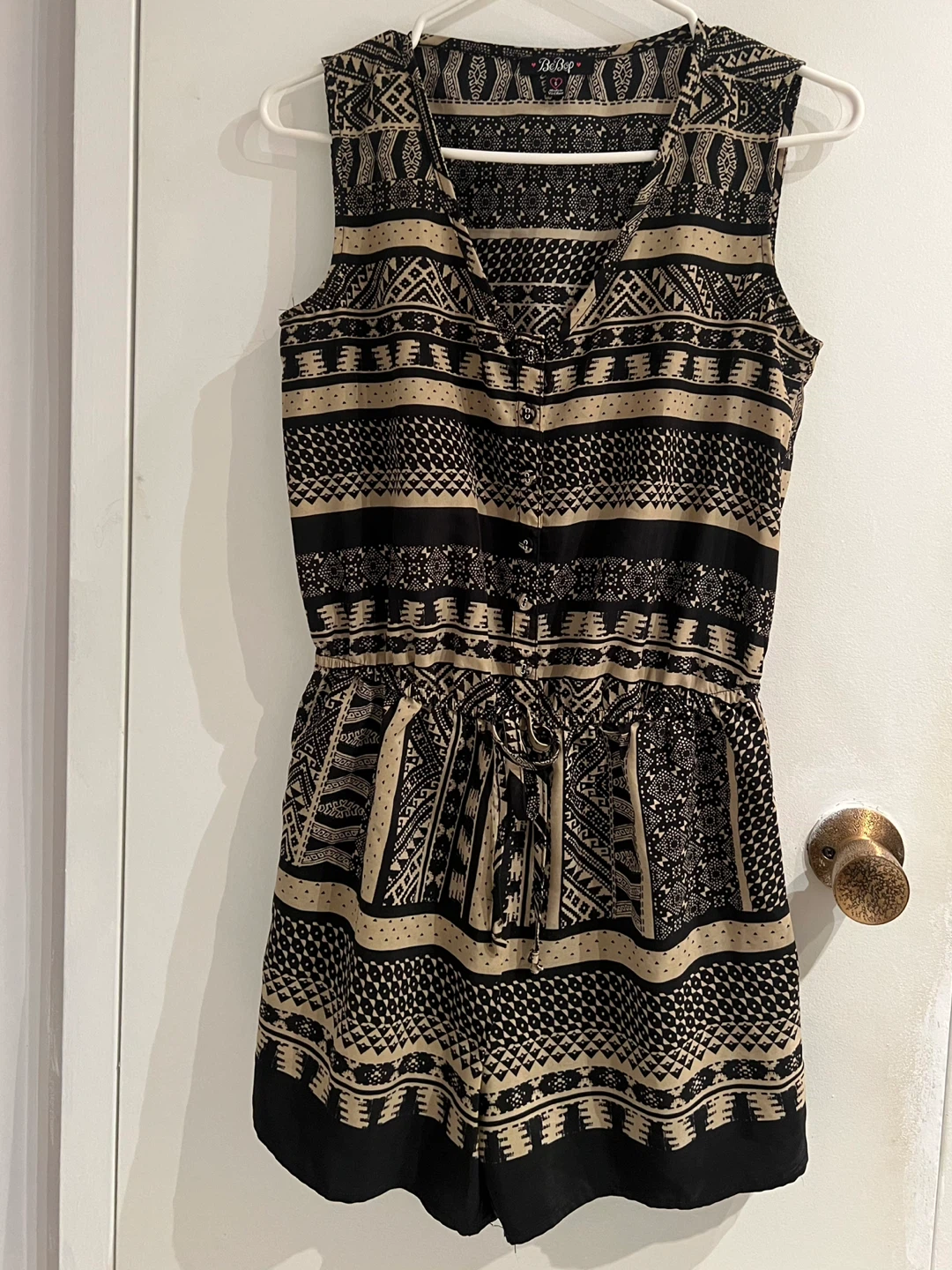 Sleeveless Romper - Black & Tan Pattern