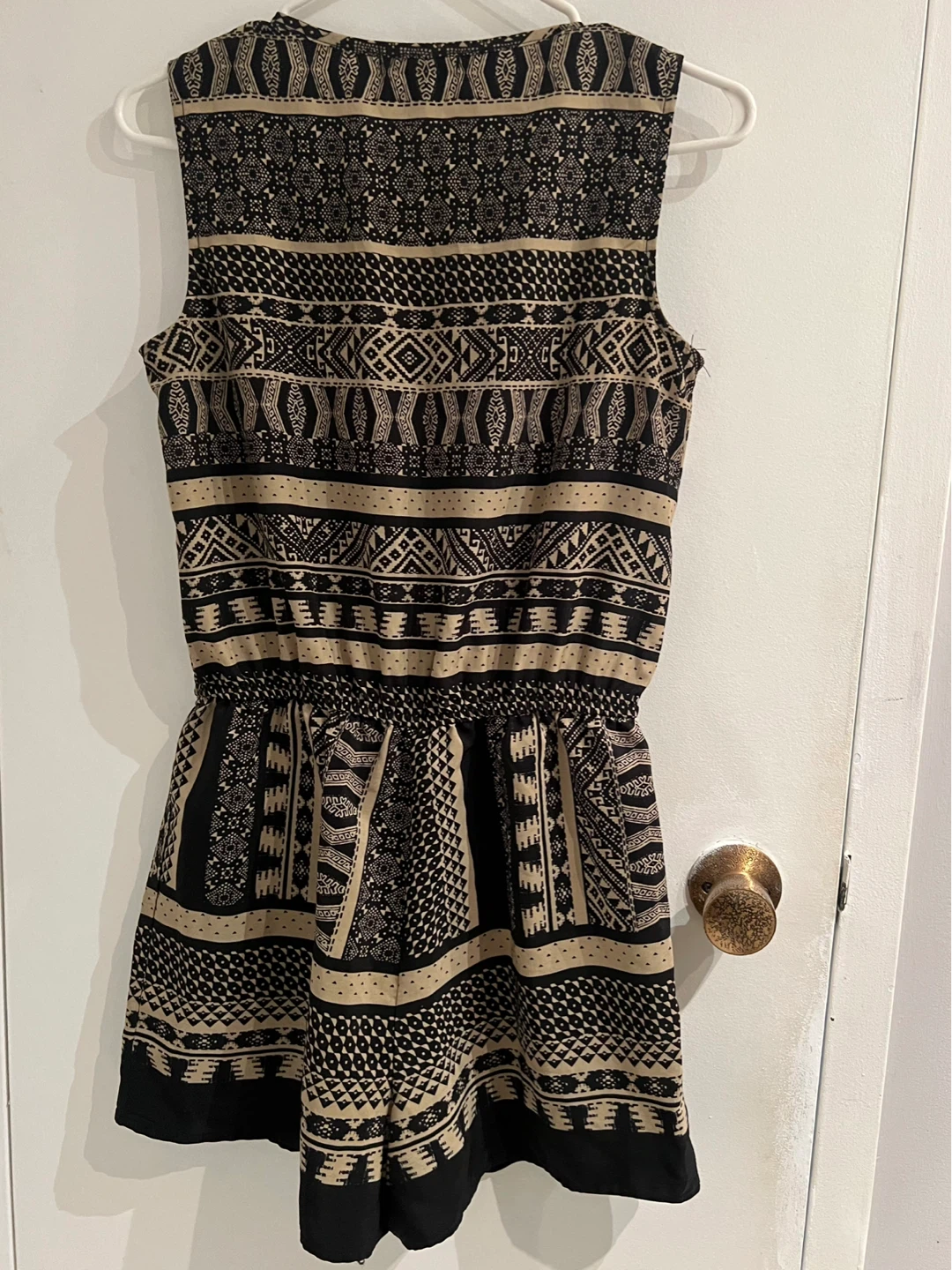 Sleeveless Romper - Black & Tan Pattern - photo 2