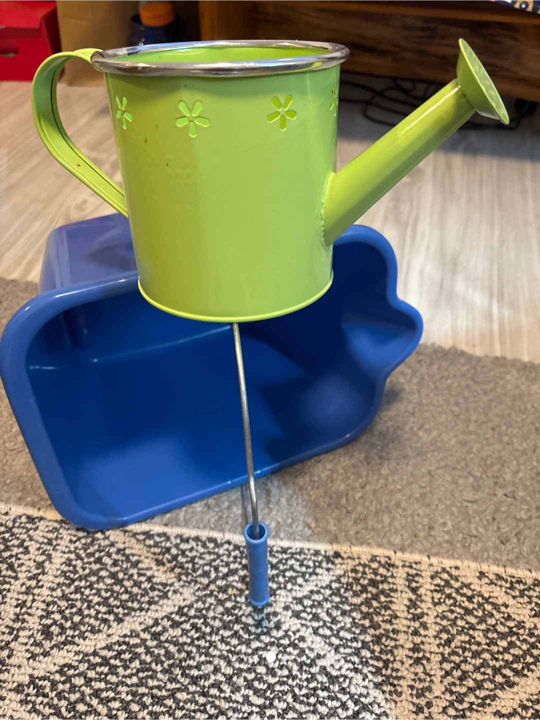 Lime Green Metal Watering Can with Flower Pattern - photo 2