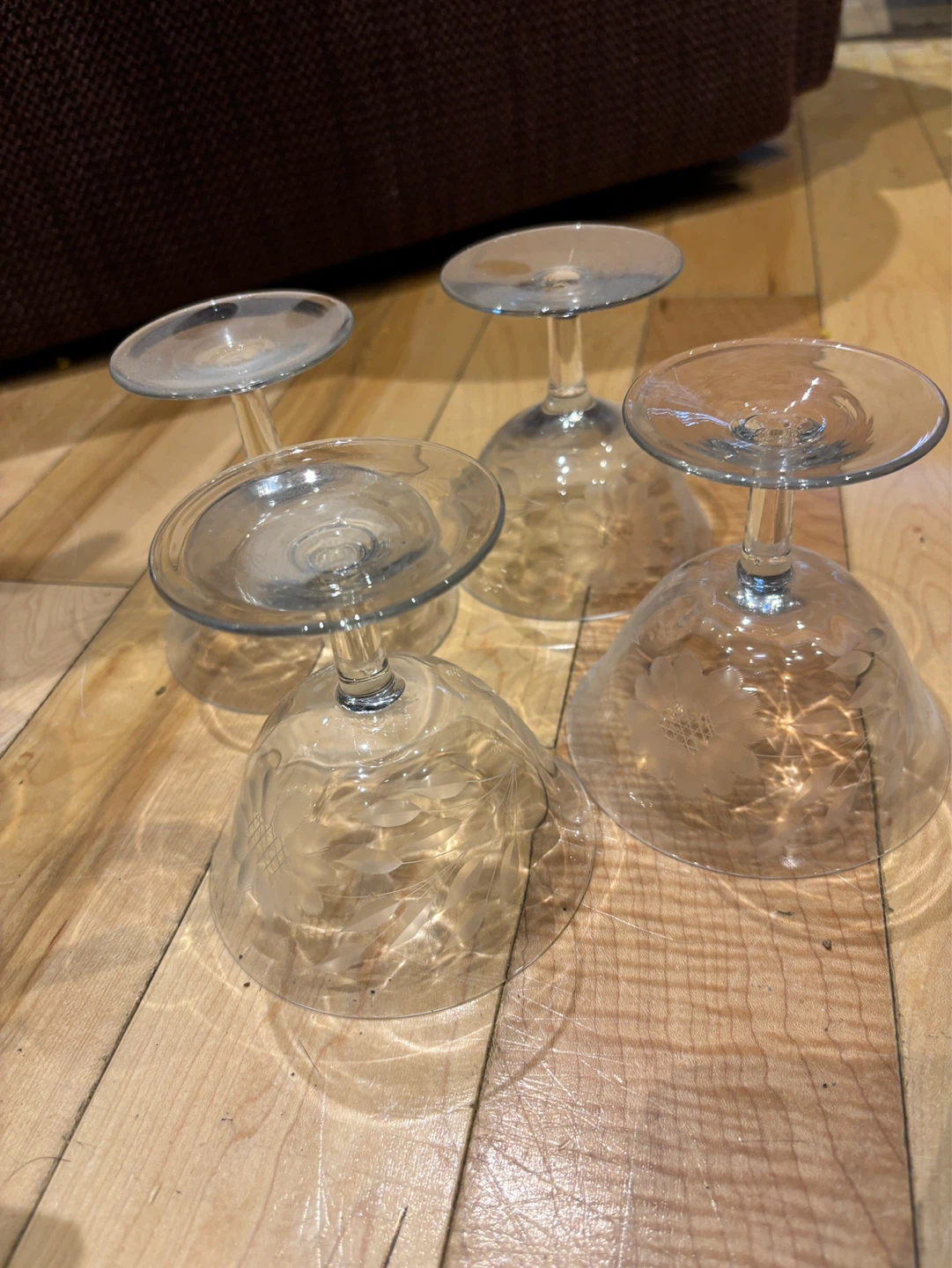 Set of 4 Etched Glass Coupe Glasses