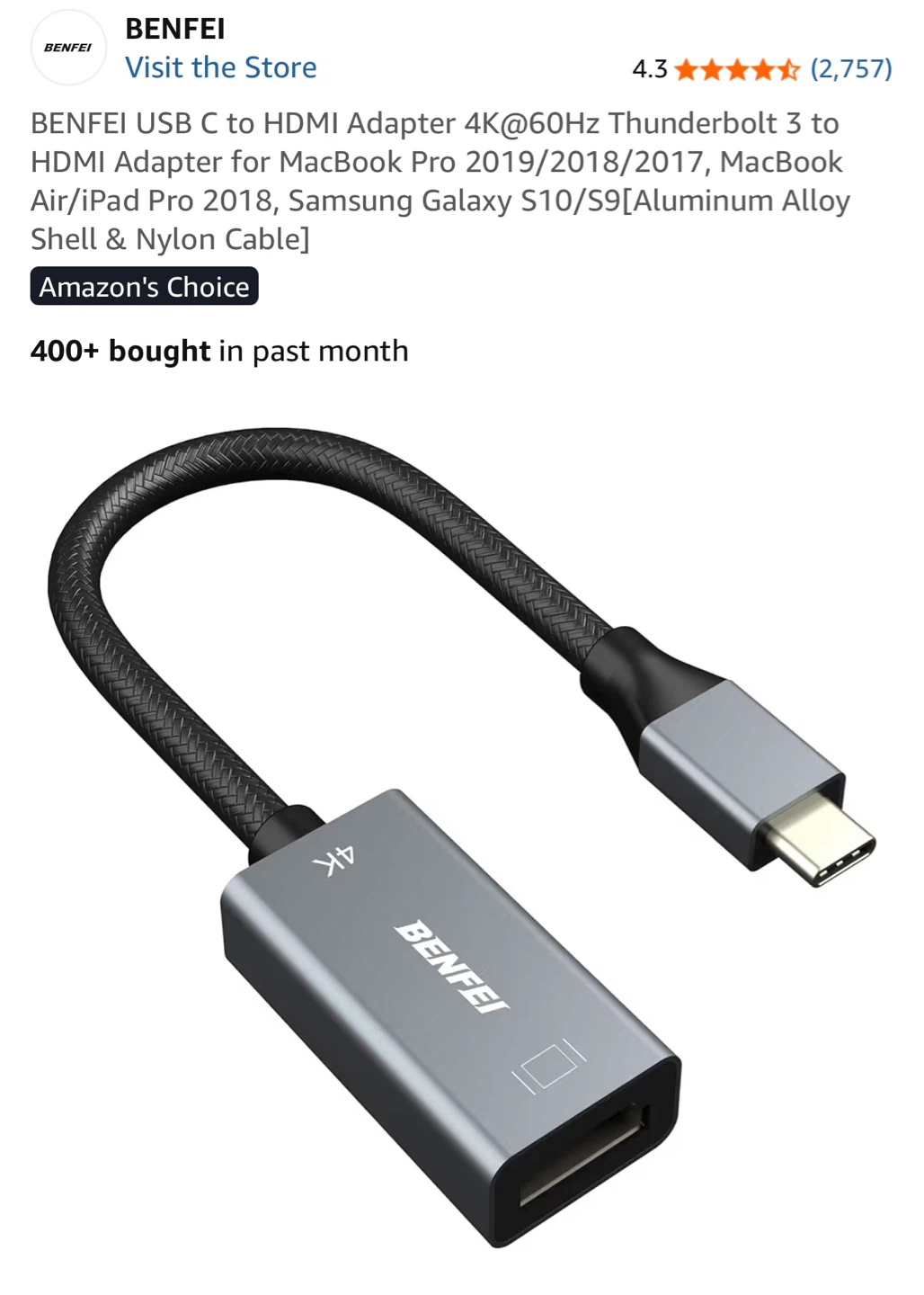 BENFEI USB C to HDMI Adapter 4K@60Hz