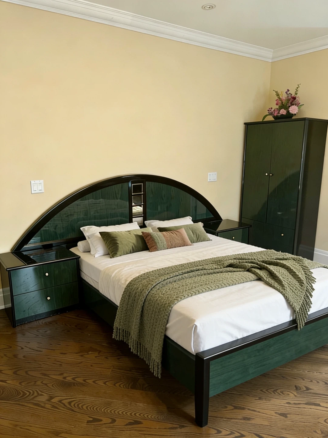 Dark Green Wardrobe 5 pieces Queen size Bedroom Set