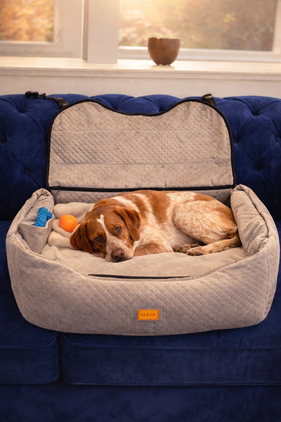 Eleva Grey Quilted Large Dog Car Seat Booster
