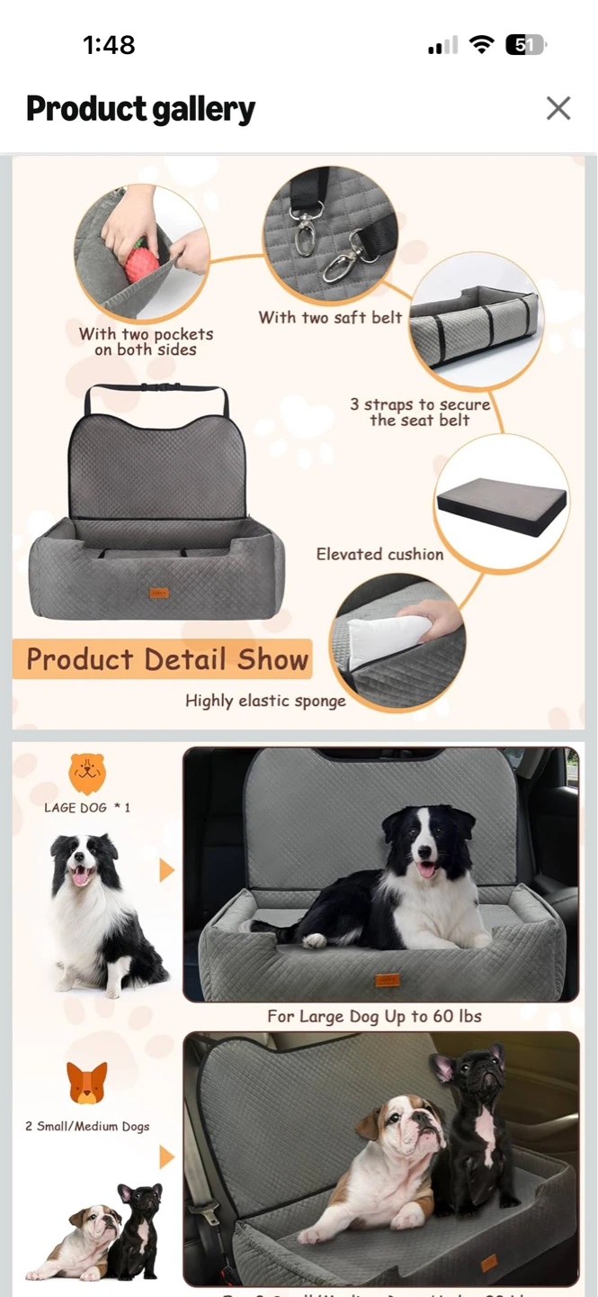 Eleva Grey Quilted Large Dog Car Seat Booster - photo 3