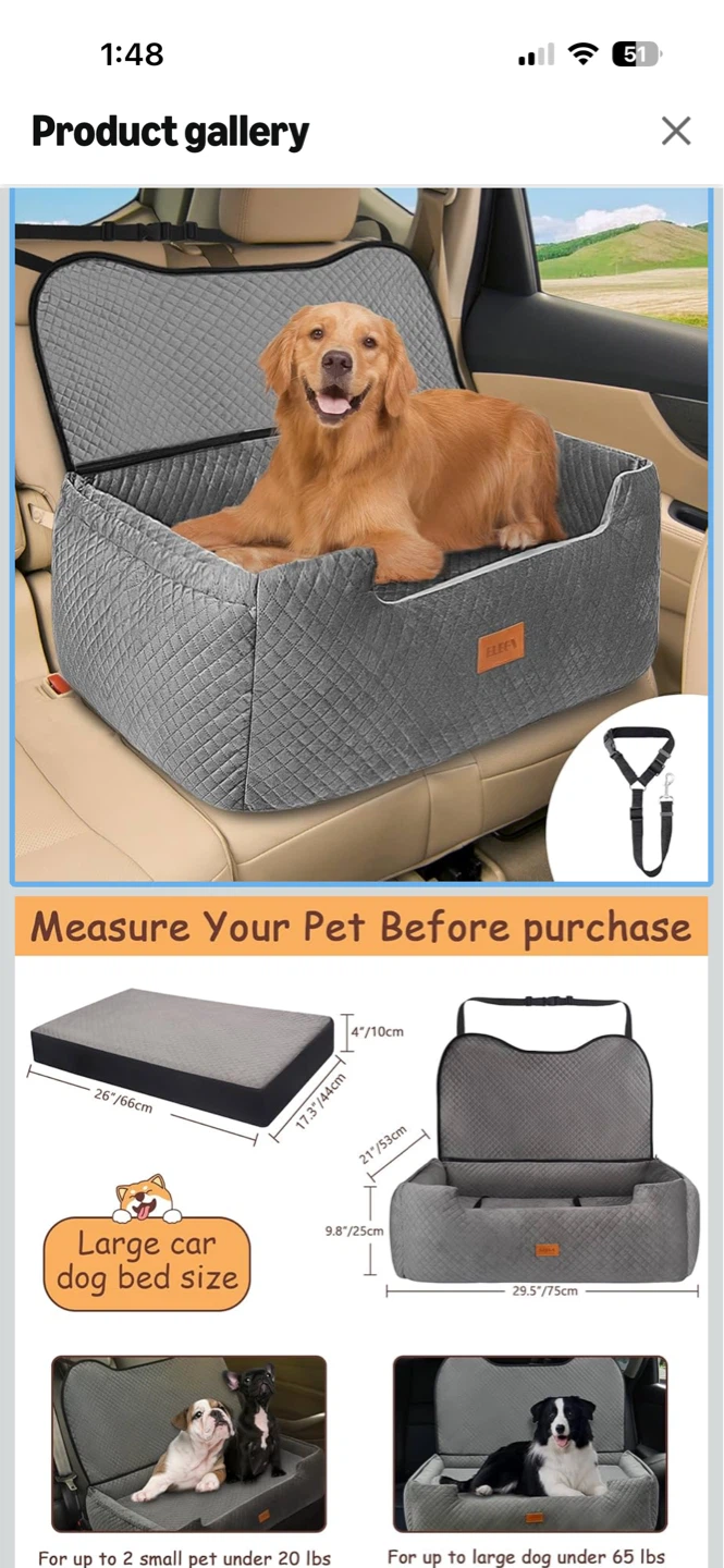 Eleva Grey Quilted Large Dog Car Seat Booster - photo 2
