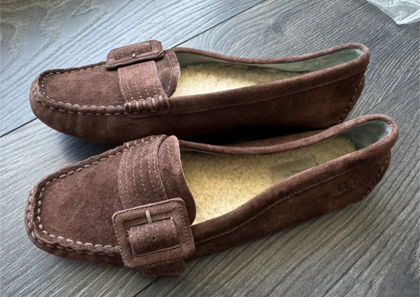 UGG Brown Suede Sheepskin Lined Loafers